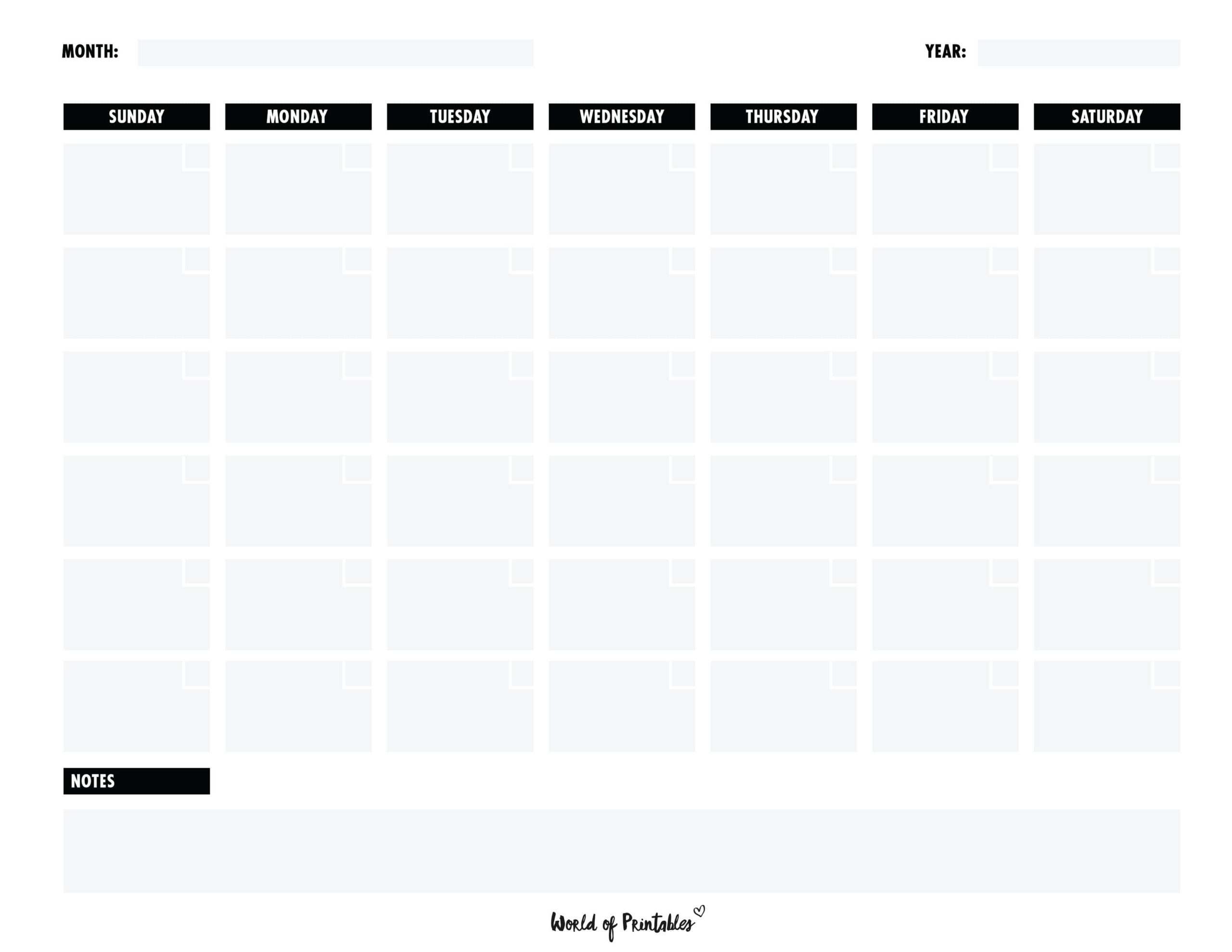 Printable Calendar Large Boxes Blank