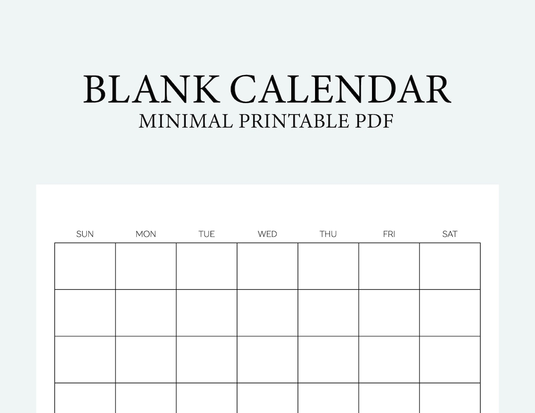 Printable Blank Calendar Works With Any Month Any Year Instant Digital PDF Download Minimal Simple Style Landscape Monday And Sunday Start Etsy