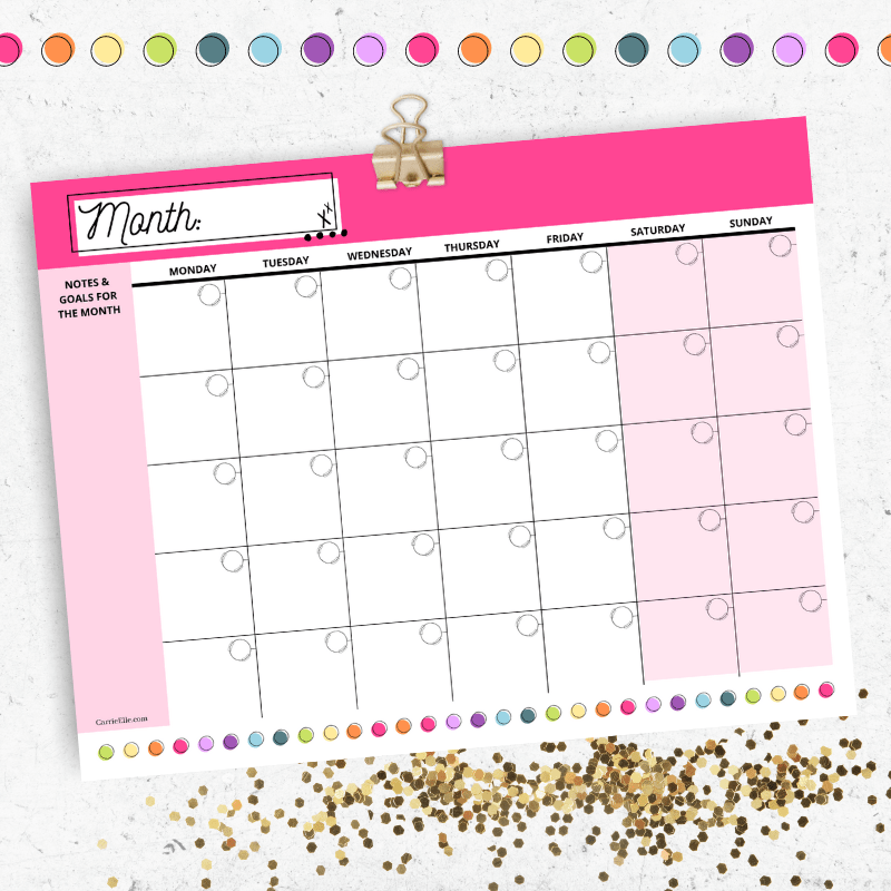 Printable Blank Rainbow Calendar Carrie Elle