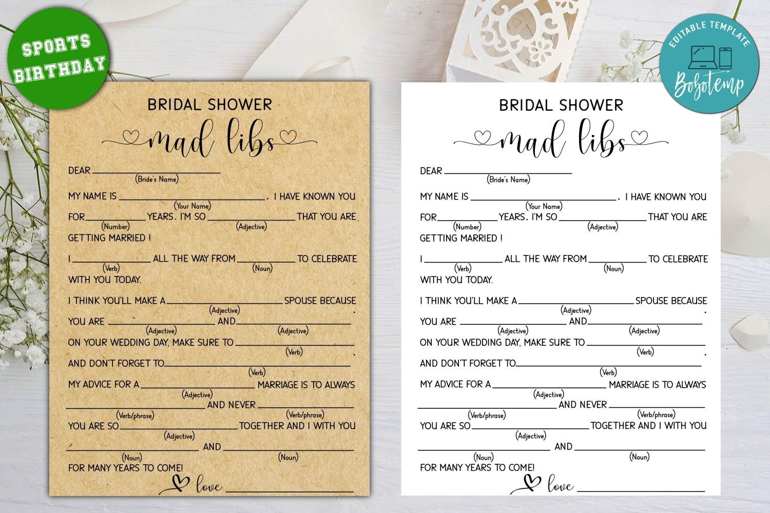 Wedding Shower Mad Libs Printable Free
