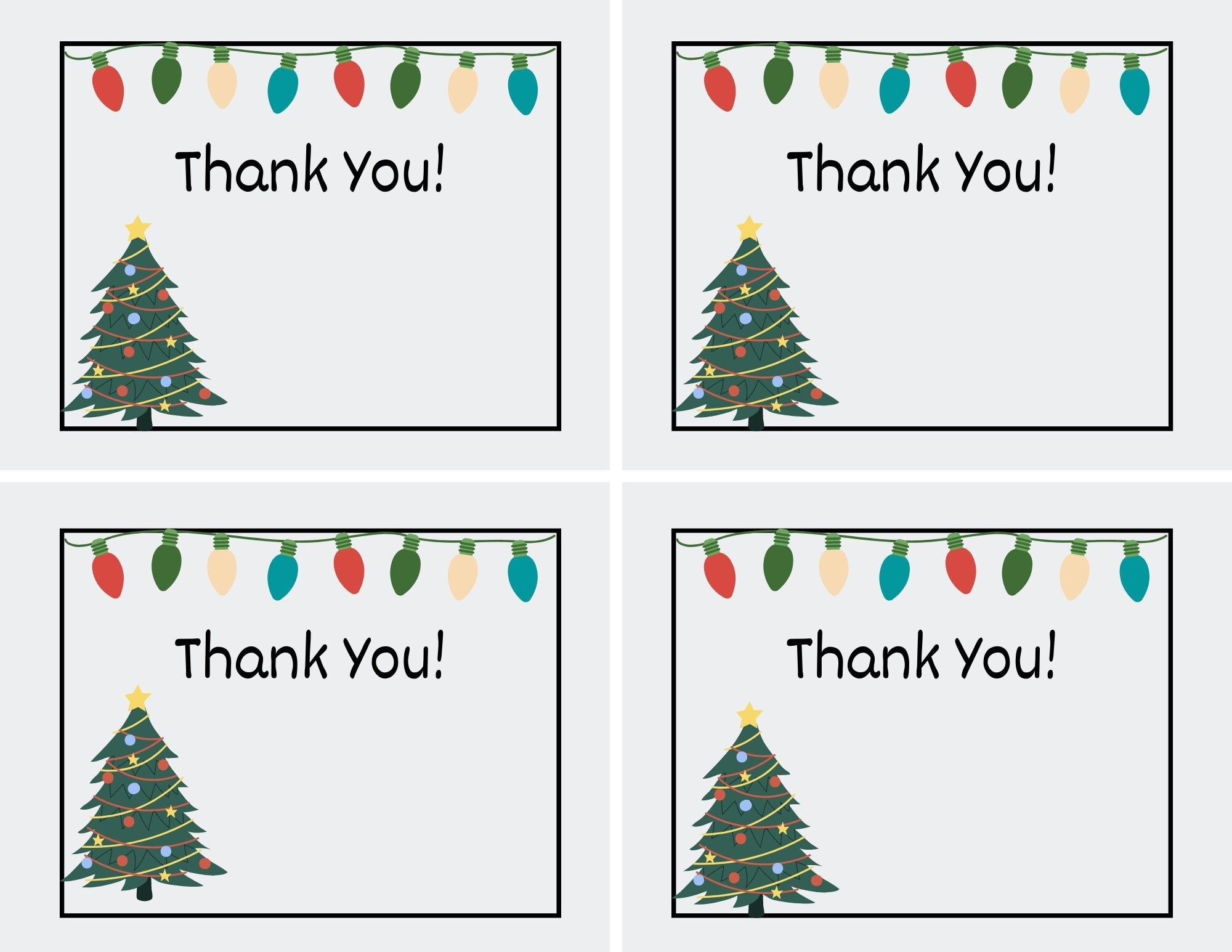 Printable Christmas Thank You Cards For Teachers Students Or Anyone 4 Cards Per Page Digital Download NOW Includes Editable Template Etsy