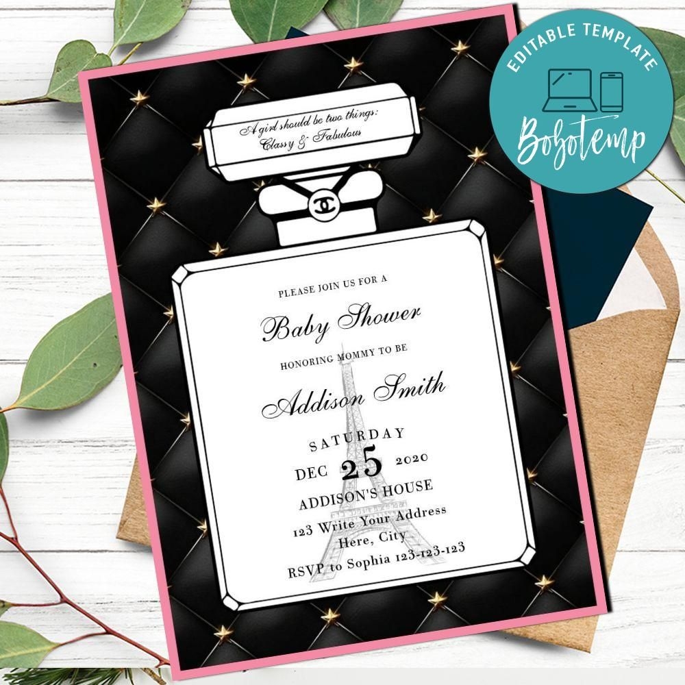 Printable Coco Chanel Baby Shower Invitation Template DIY Bobotemp