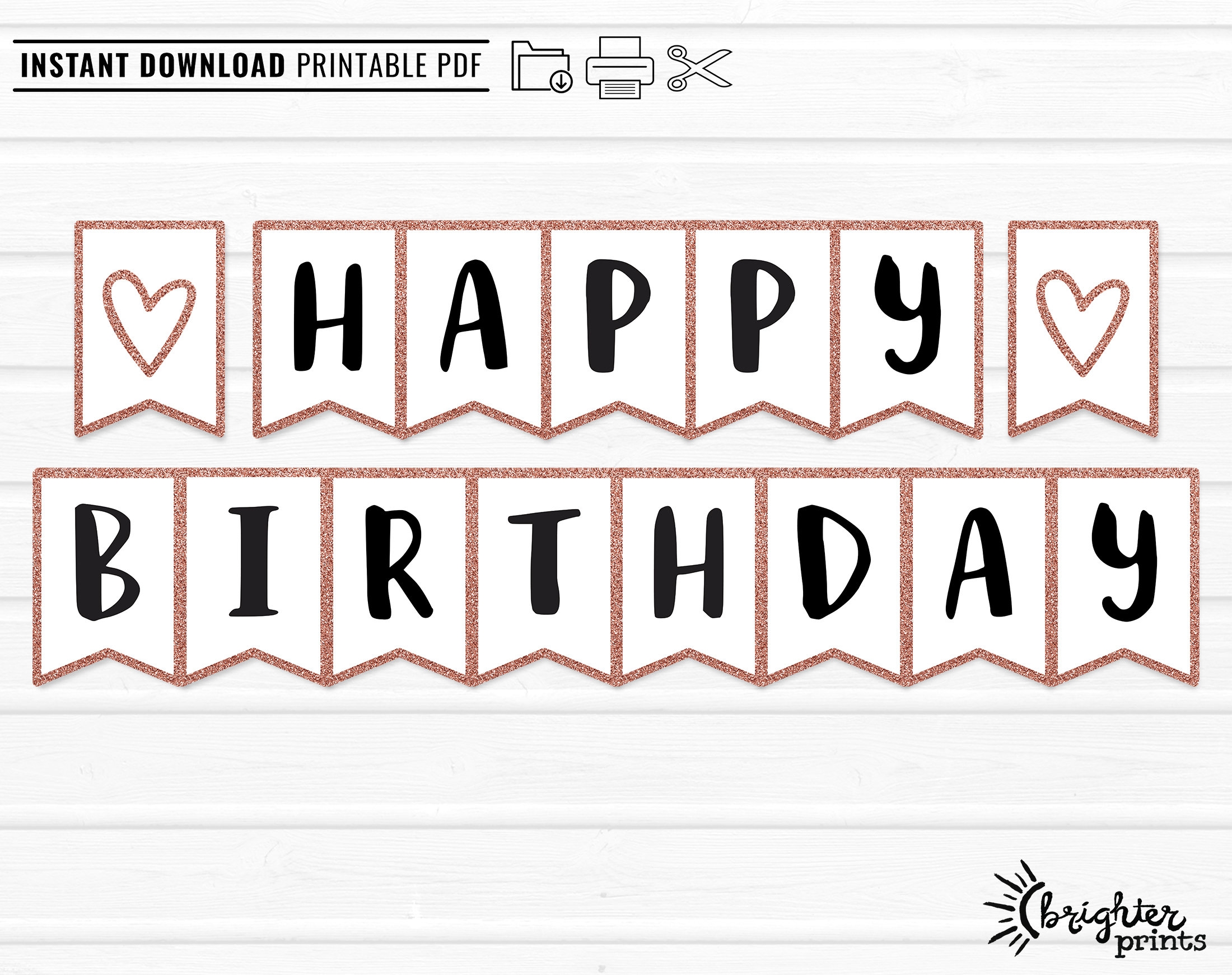 Printable Happy Birthday Banner INSTANT DOWNLOAD DIY Download U0026 Print Rose Gold Glitter Bday Party Decor Bunting