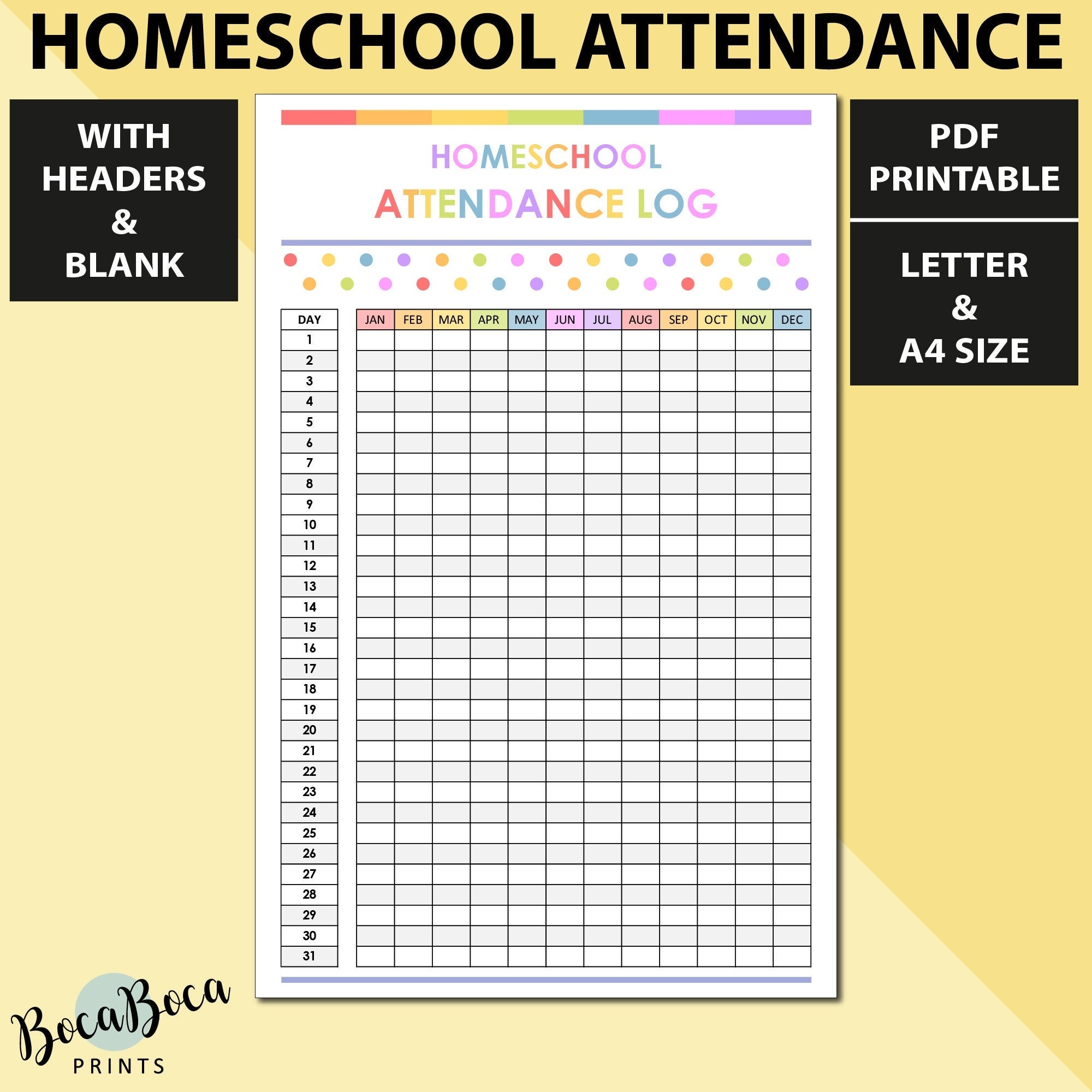 Printable Homeschool Log homeschool Attendance Tracker homeschool Attendance Sheet homeschool Record Keeping homeschool Attendance Record Etsy