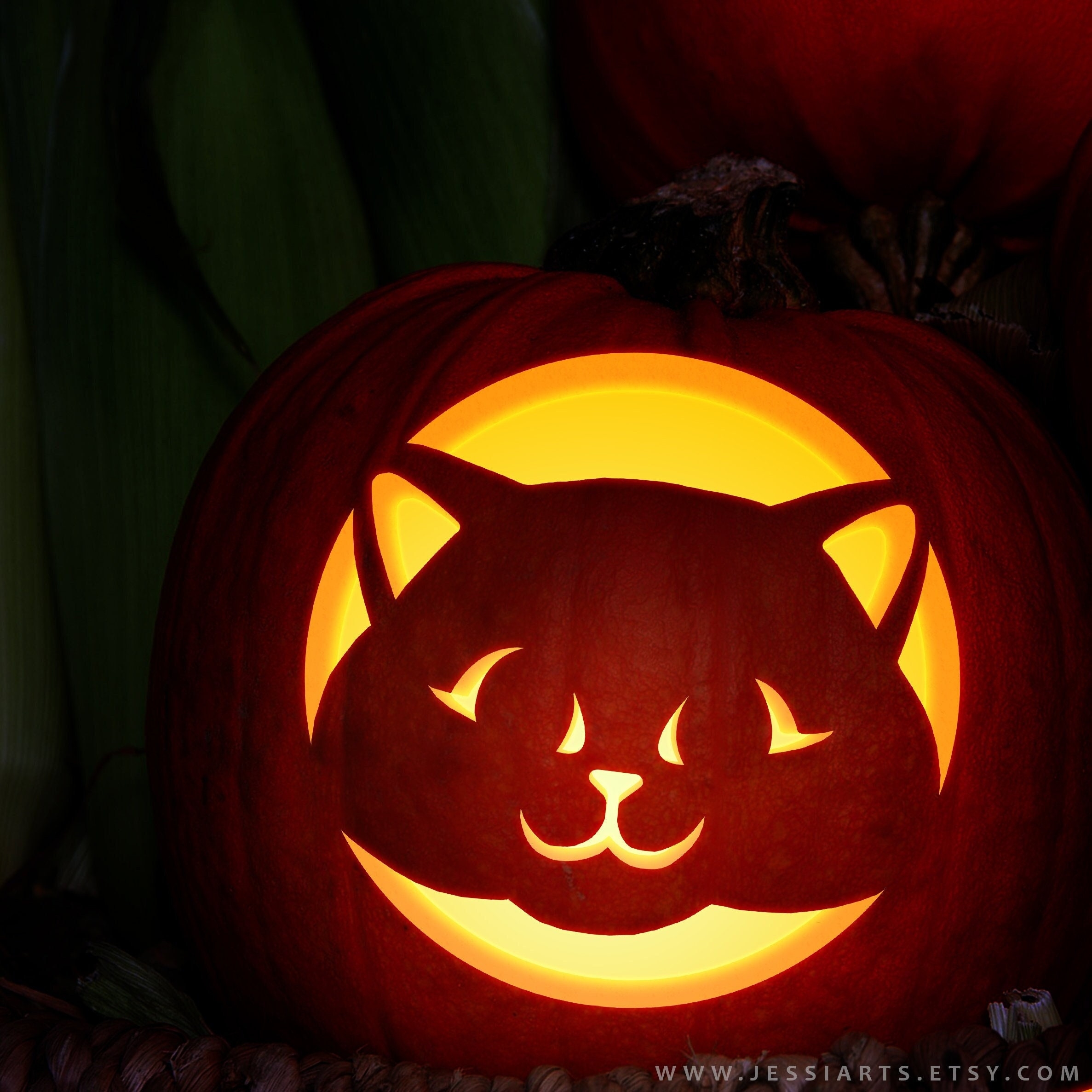Printable Kitten Pumpkin Carving Stencil Halloween Pumpkin Cat 