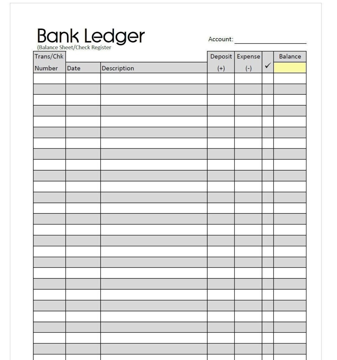 Printable Minimalist Bank Ledger Check Register Balance Sheet Digital Download Unlimited Prints 2 Sizes Letter U0026 A5 Etsy Israel