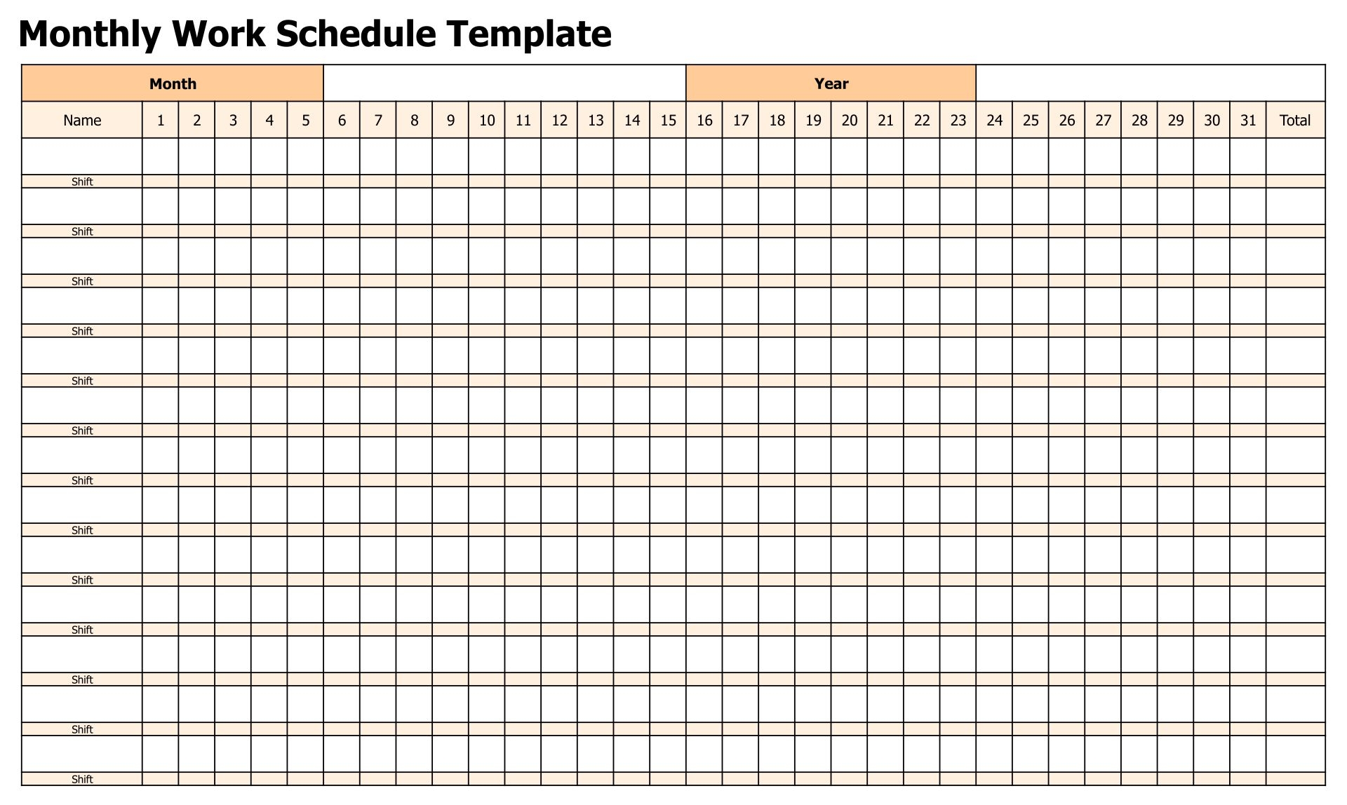 Printable Monthly Work Schedule Templates Free