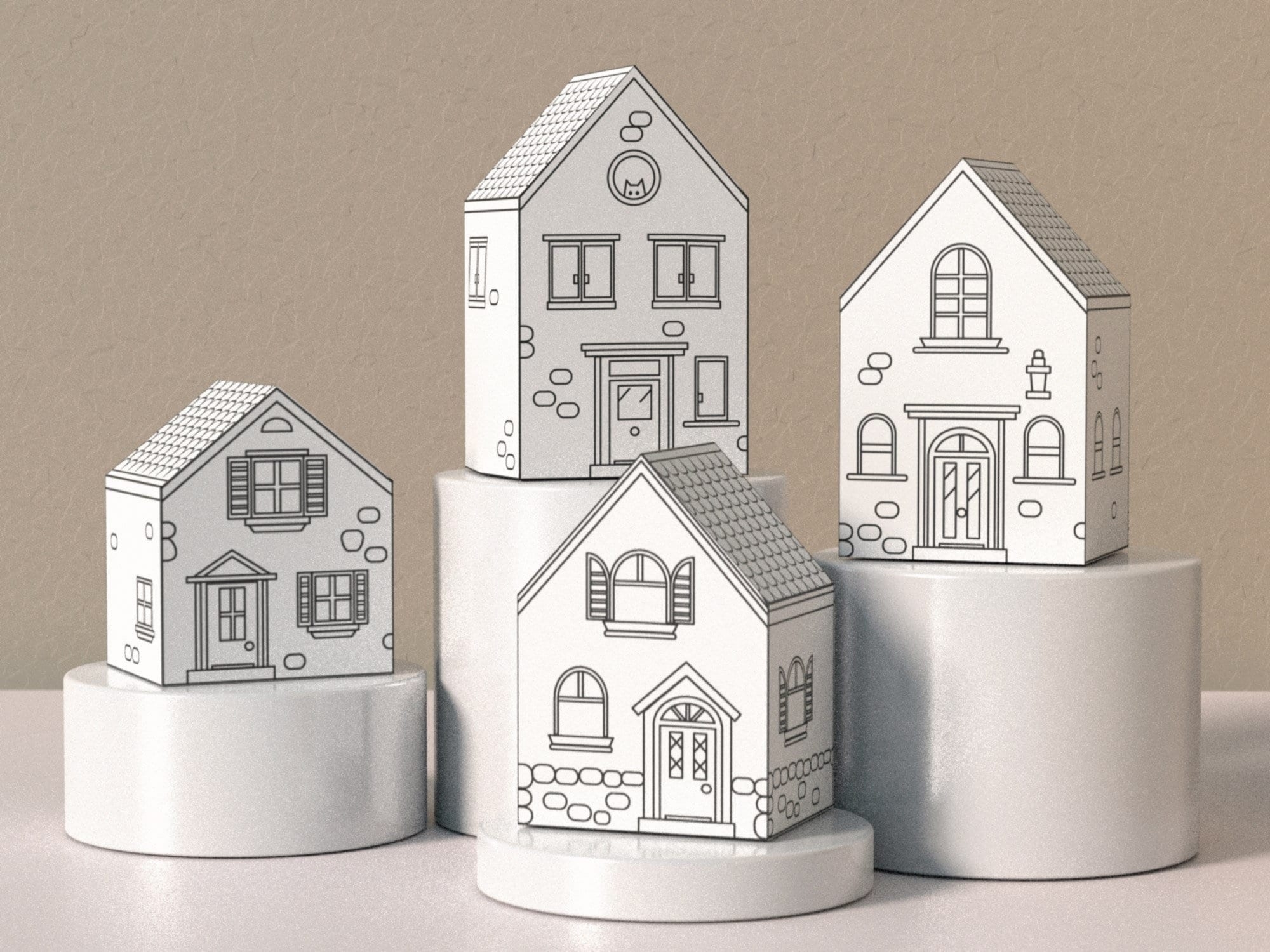 Printable Paper Houses Printable 3D Paper House Set Paper House 