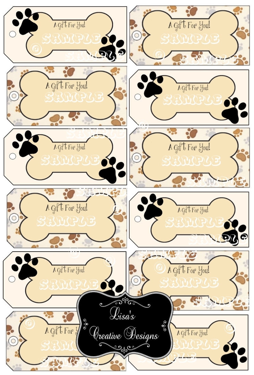 Printable Paw Print Dog Bone Gift Tags Dog Lover Gift Tags 