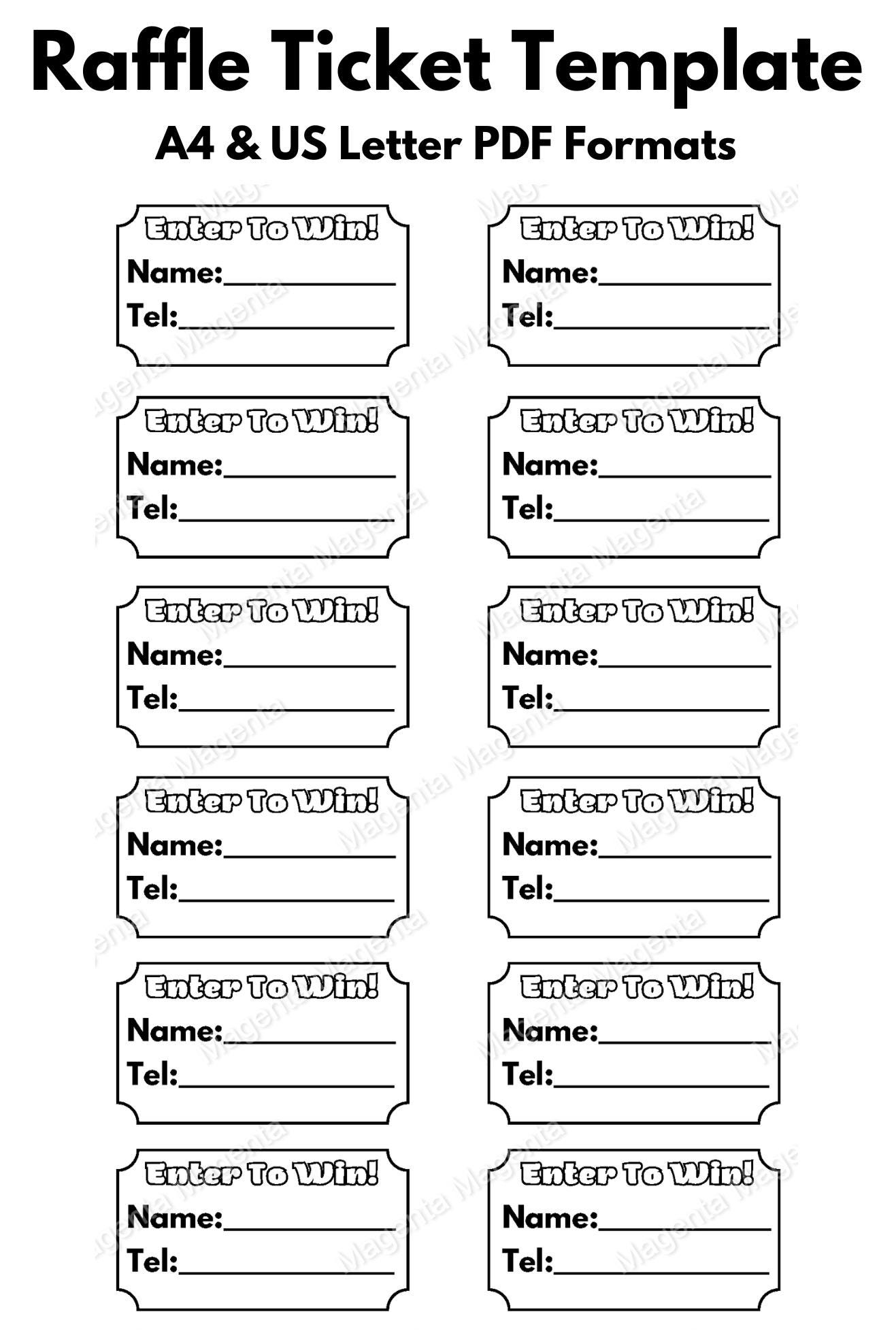 Printable Raffle Ticket Template A0 A1 A2 A3 A4 U0026 US Letter PDF Formats