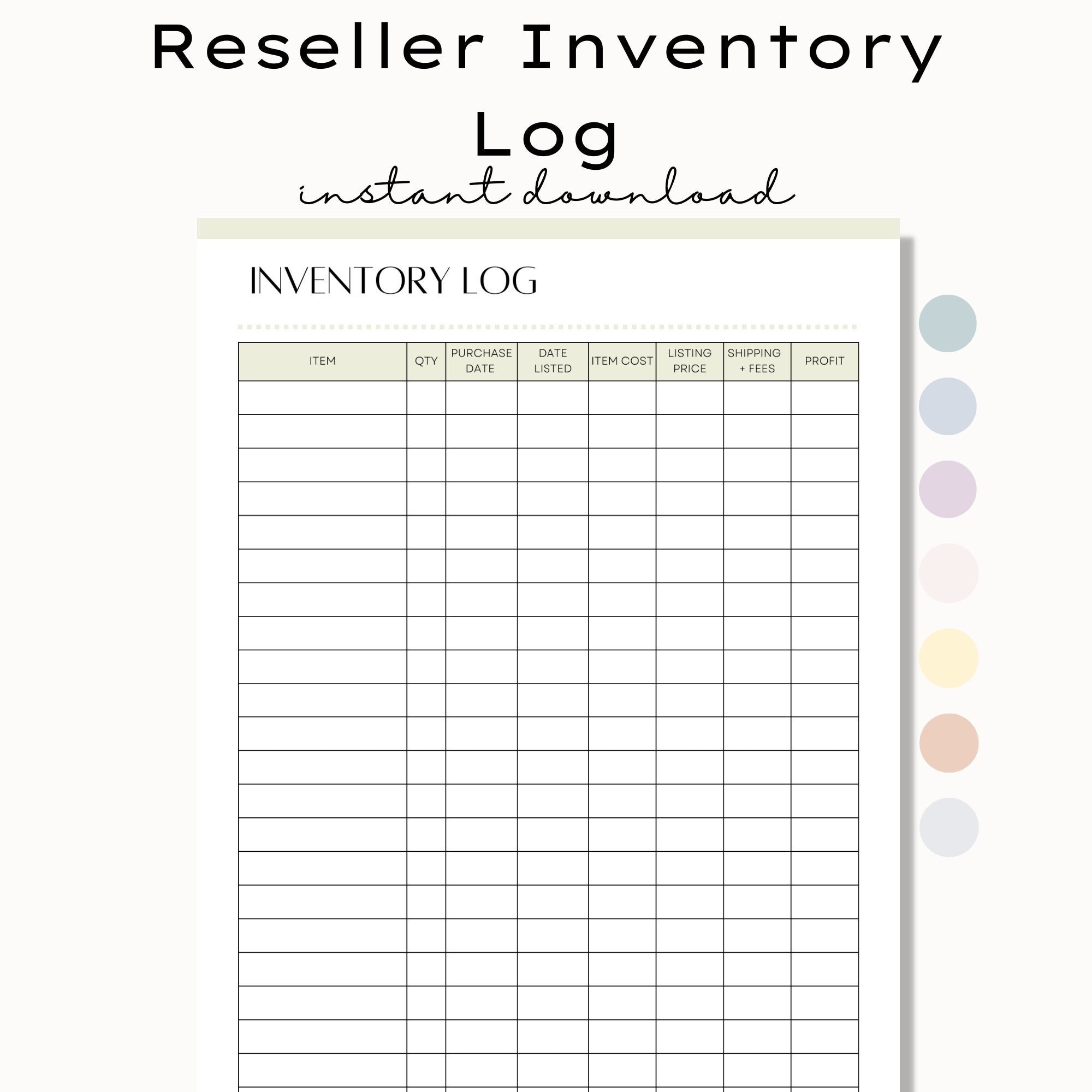 Printable Reseller Inventory Log Inventory Spreadsheet Inventory