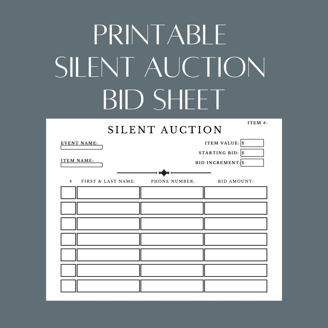 Printable Silent Auction Bid Sheet PDF File Simply Download Print And Fill Out Etsy UK