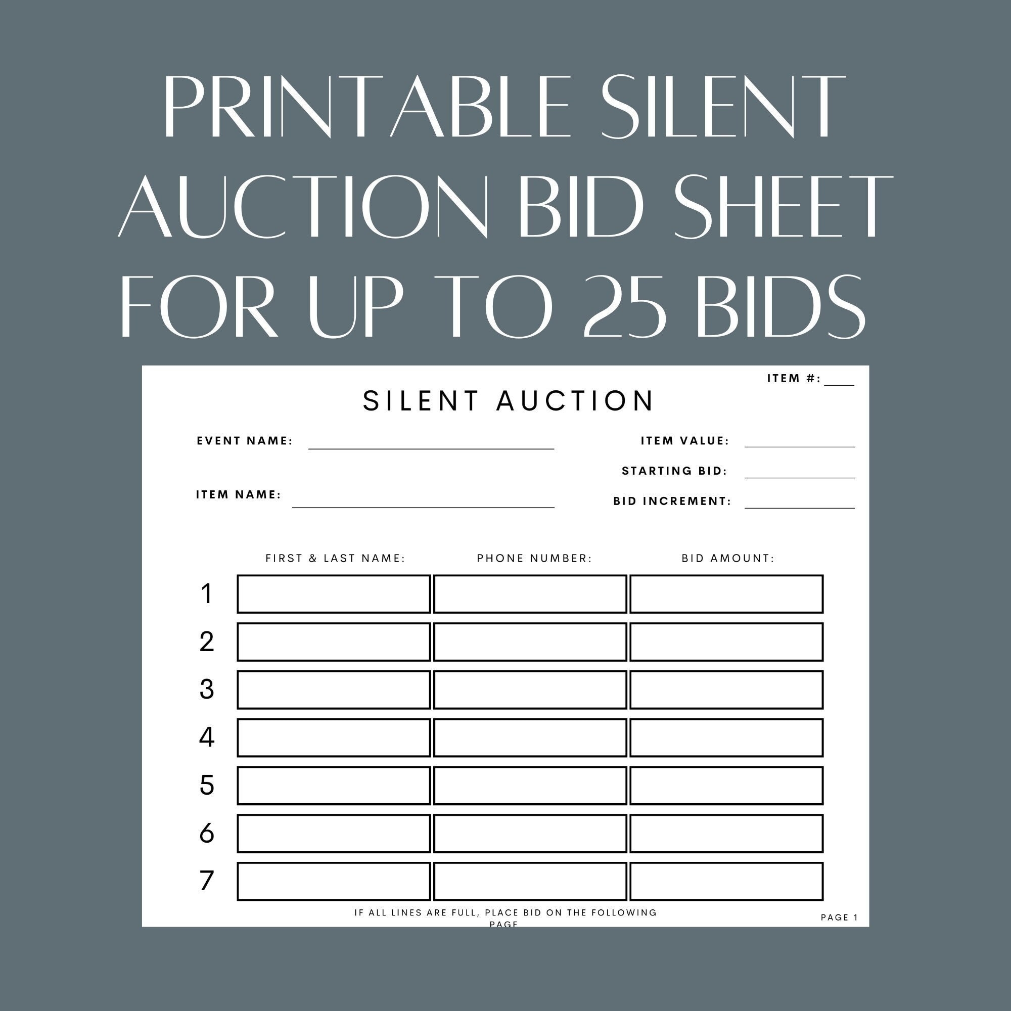 Silent Auction Bid Sheets Free Printable