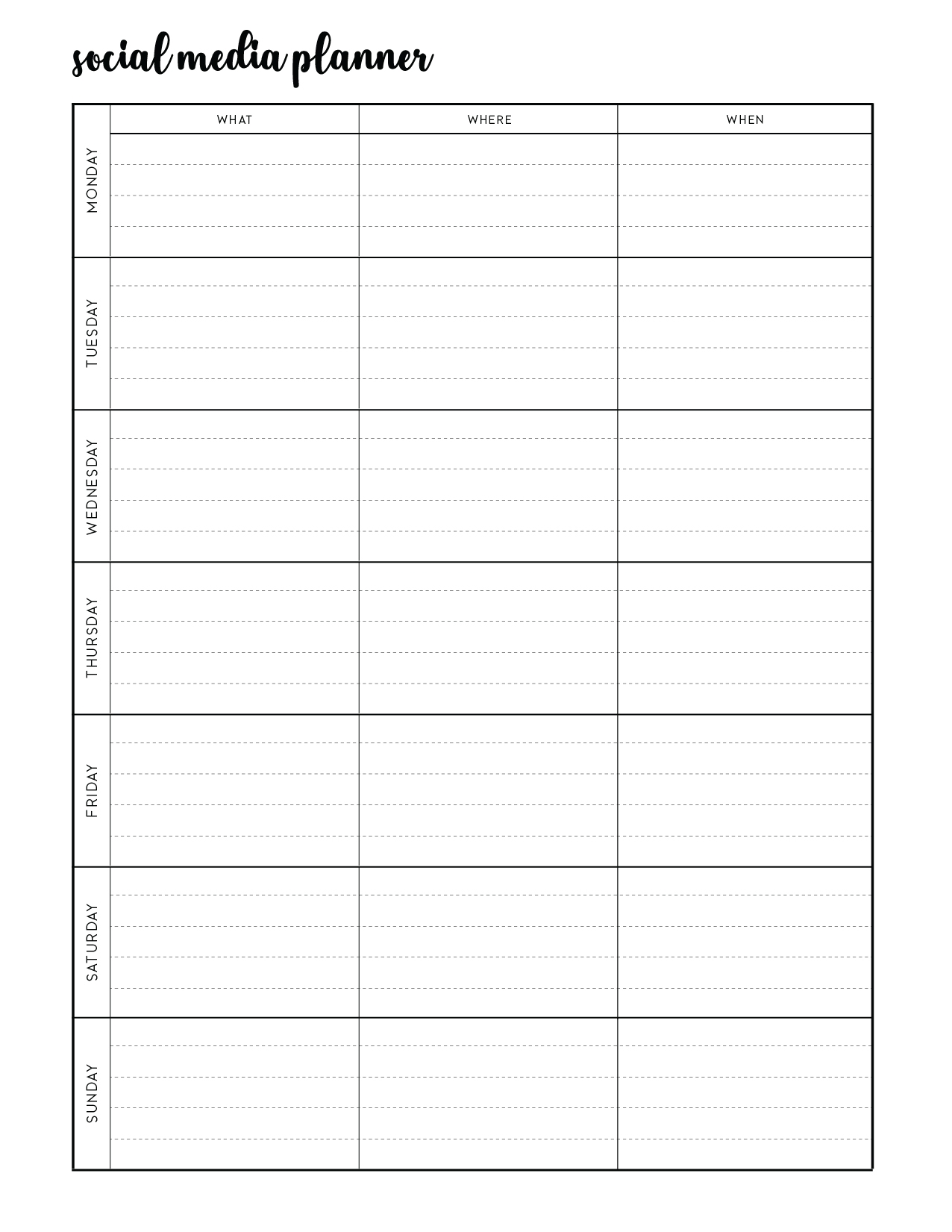 Printable Social Media Blank Calendar