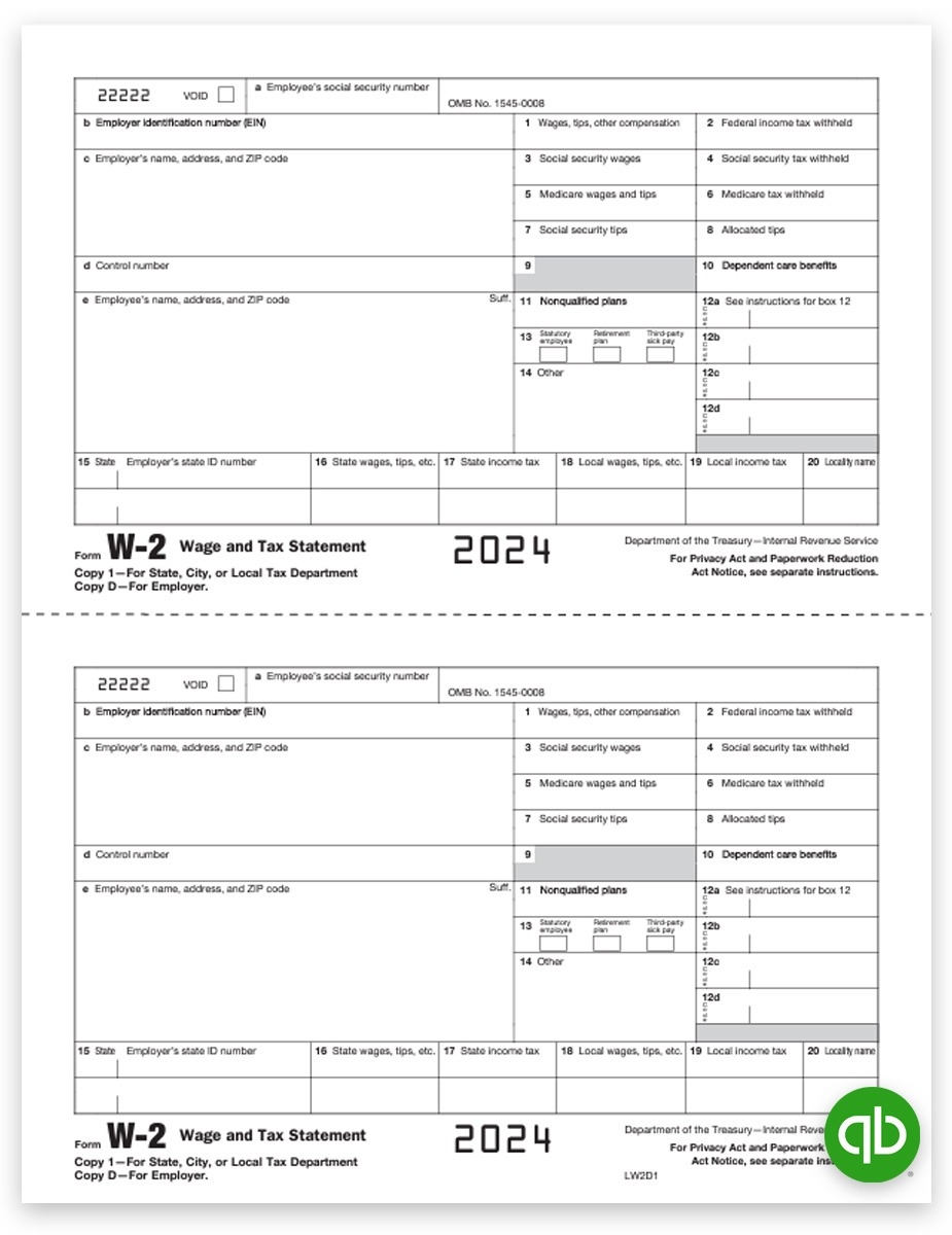 QuickBooks W2 Tax Forms Copy 1 D For Employers Discount Tax Forms