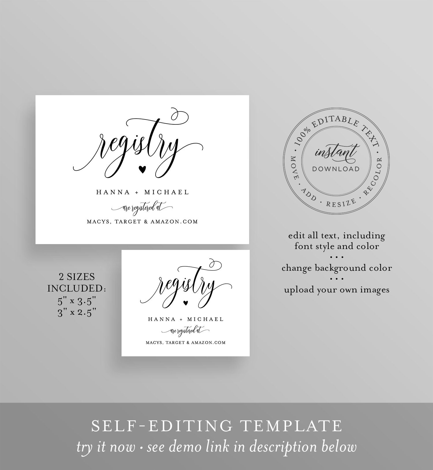 Registry Card Template Bridal Shower Registry Insert Wedding 