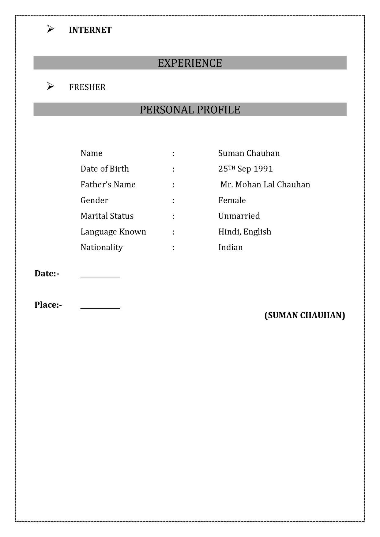 Printable Downloadable Blank Resume Template