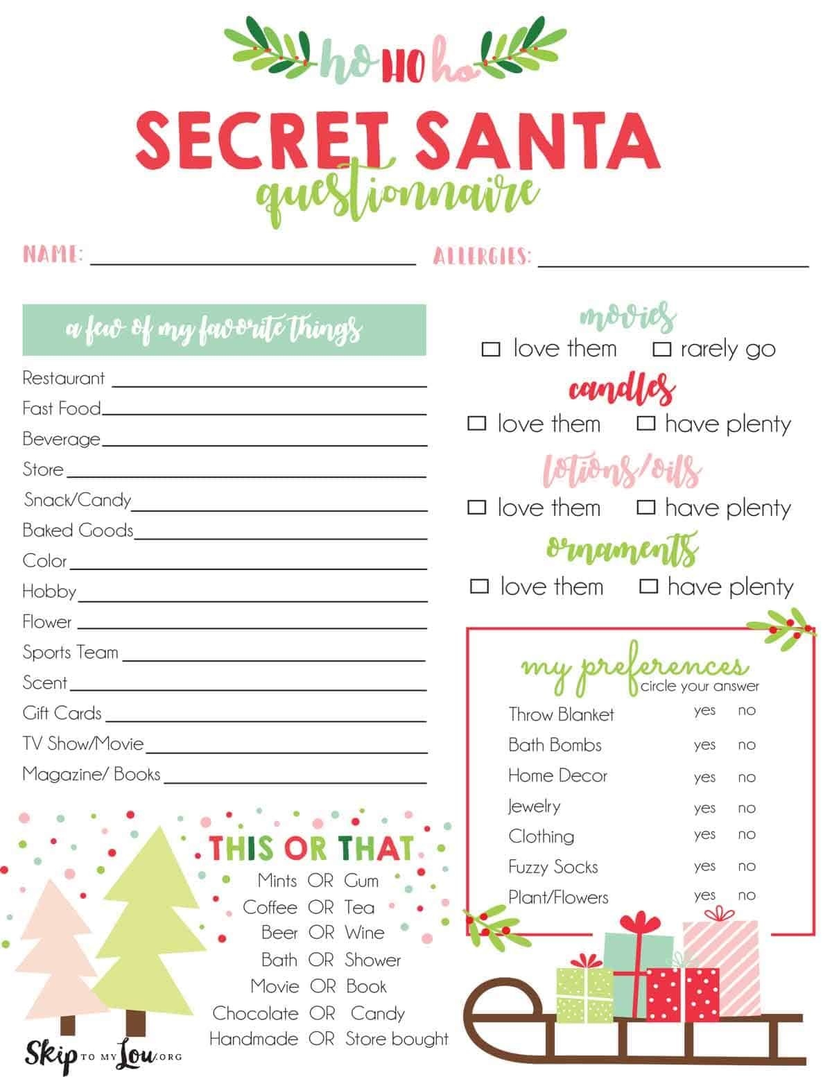 Free Printable Secret Santa Forms