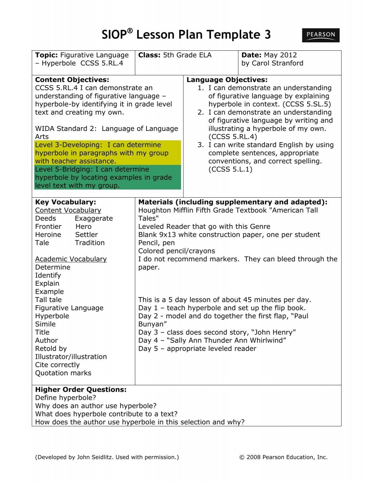 Free Printable Marzano Lesson Plan Template
