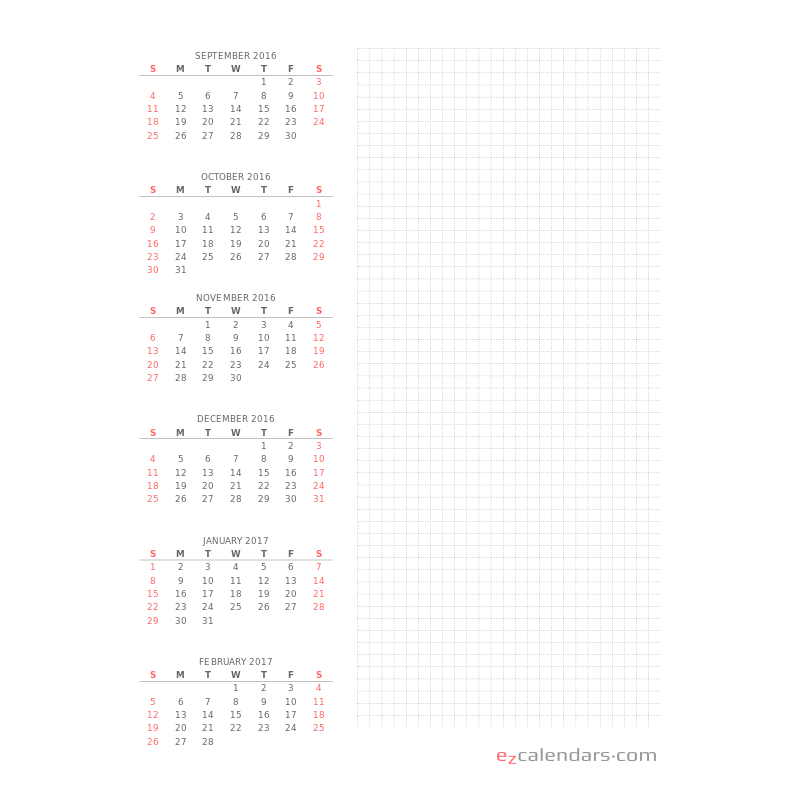 Six Month Calendar With Plenty Of Space For Notes EzCalendars