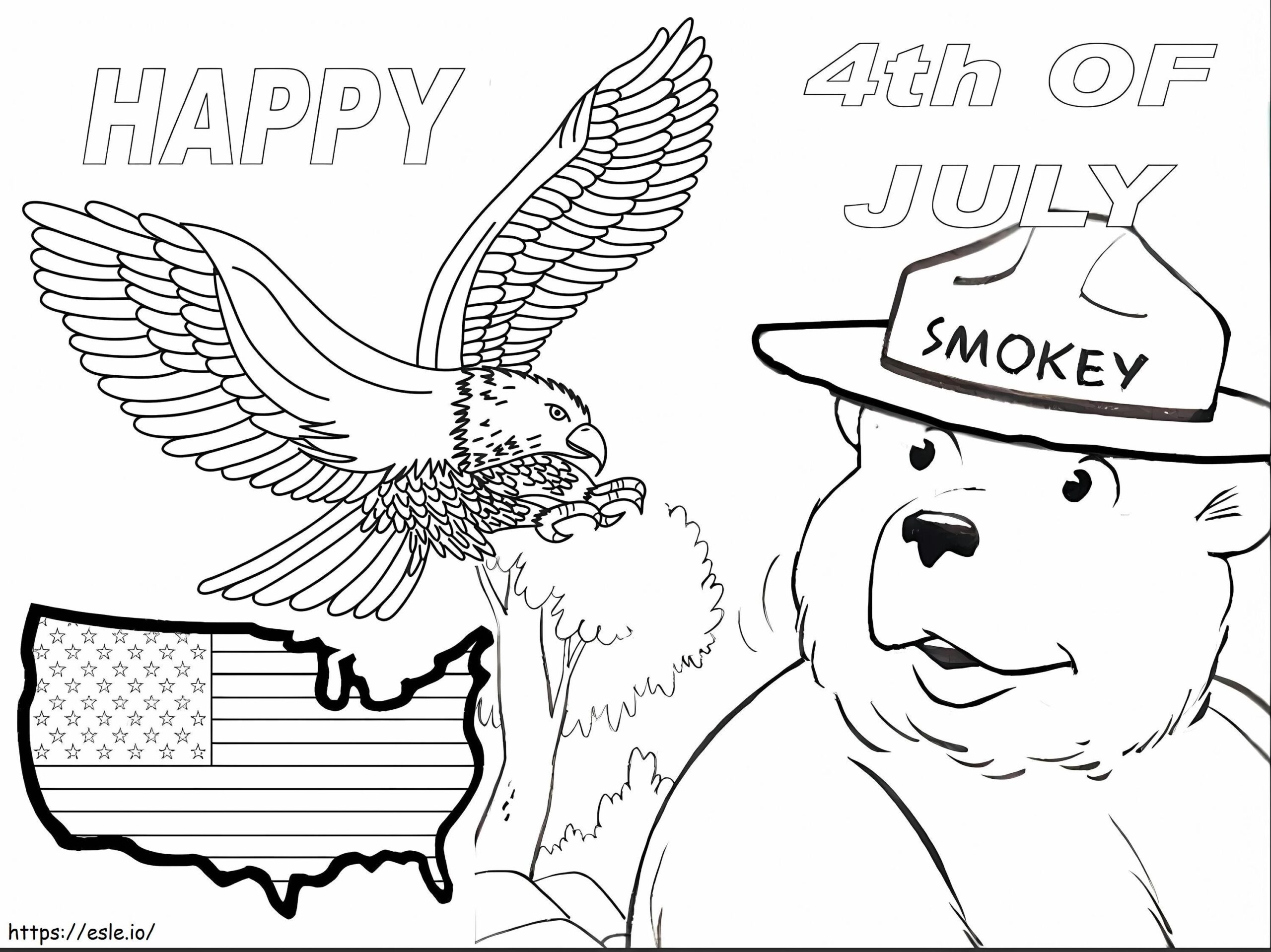 Smokey Bear With 4Th Of July Coloring Page