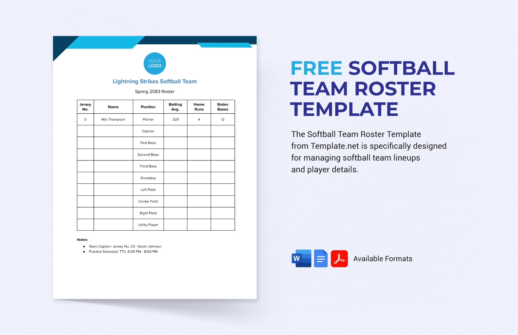 Softball Roster Template In Google Docs Word Download Template