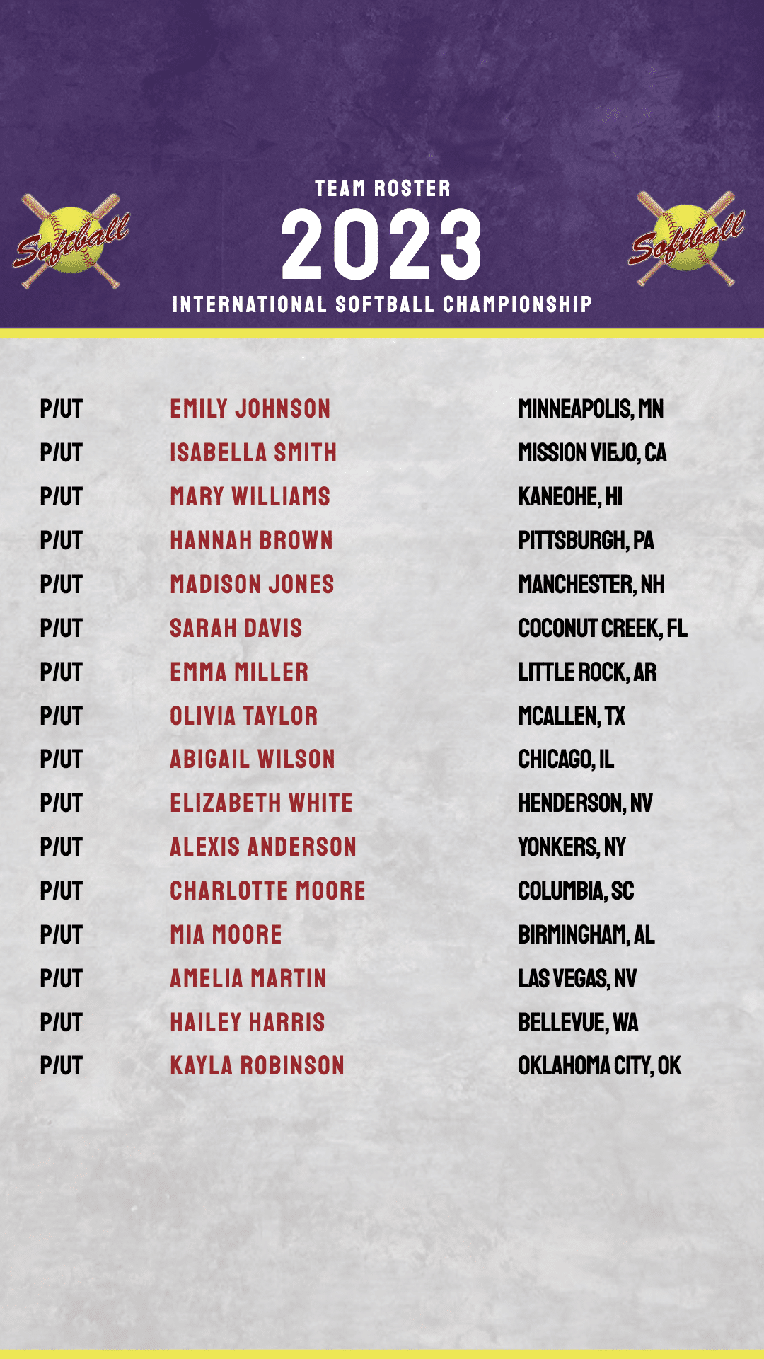 Free Printable Softball Team Roster Template
