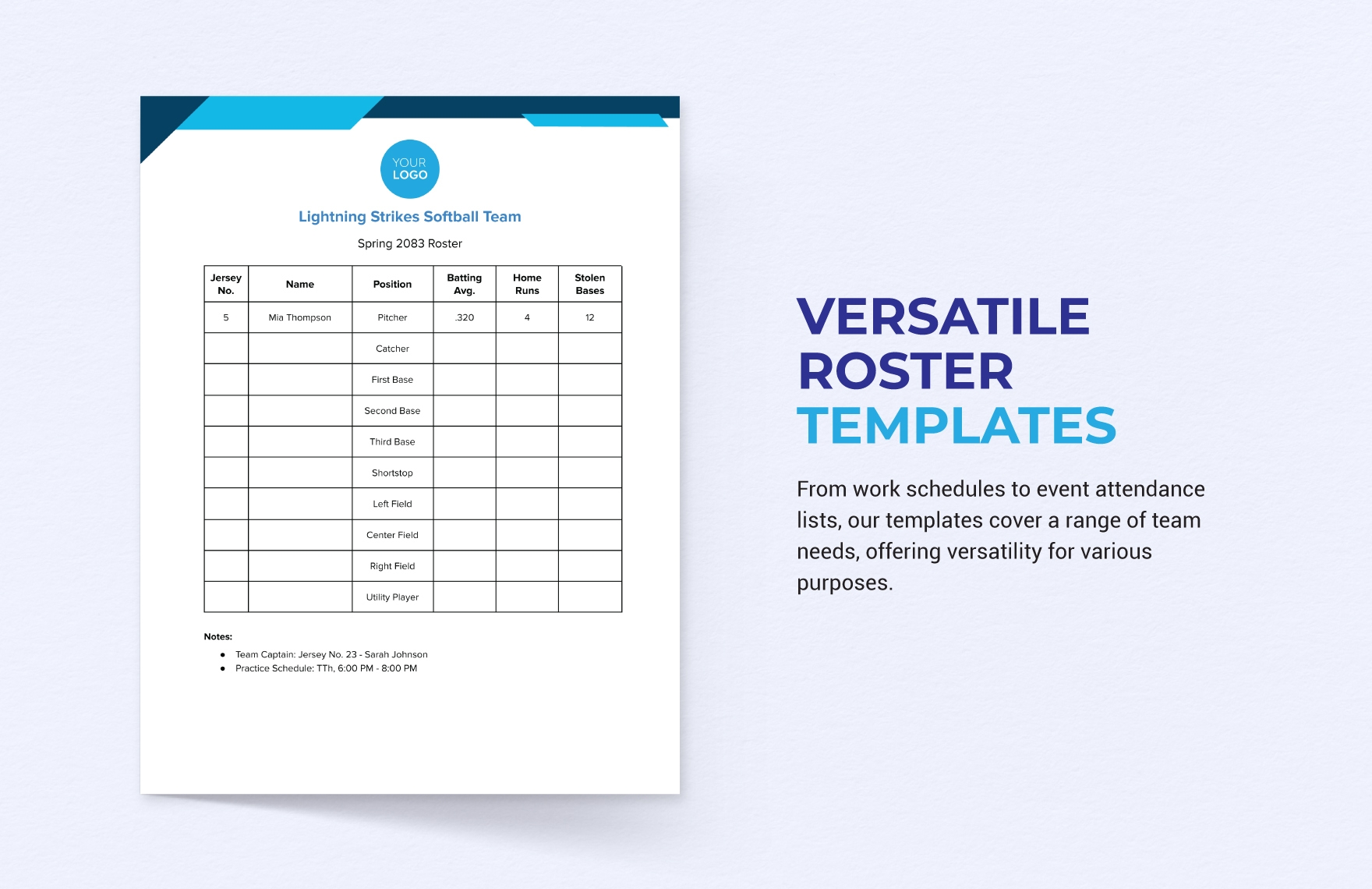 Free Printable Softball Team Roster Template