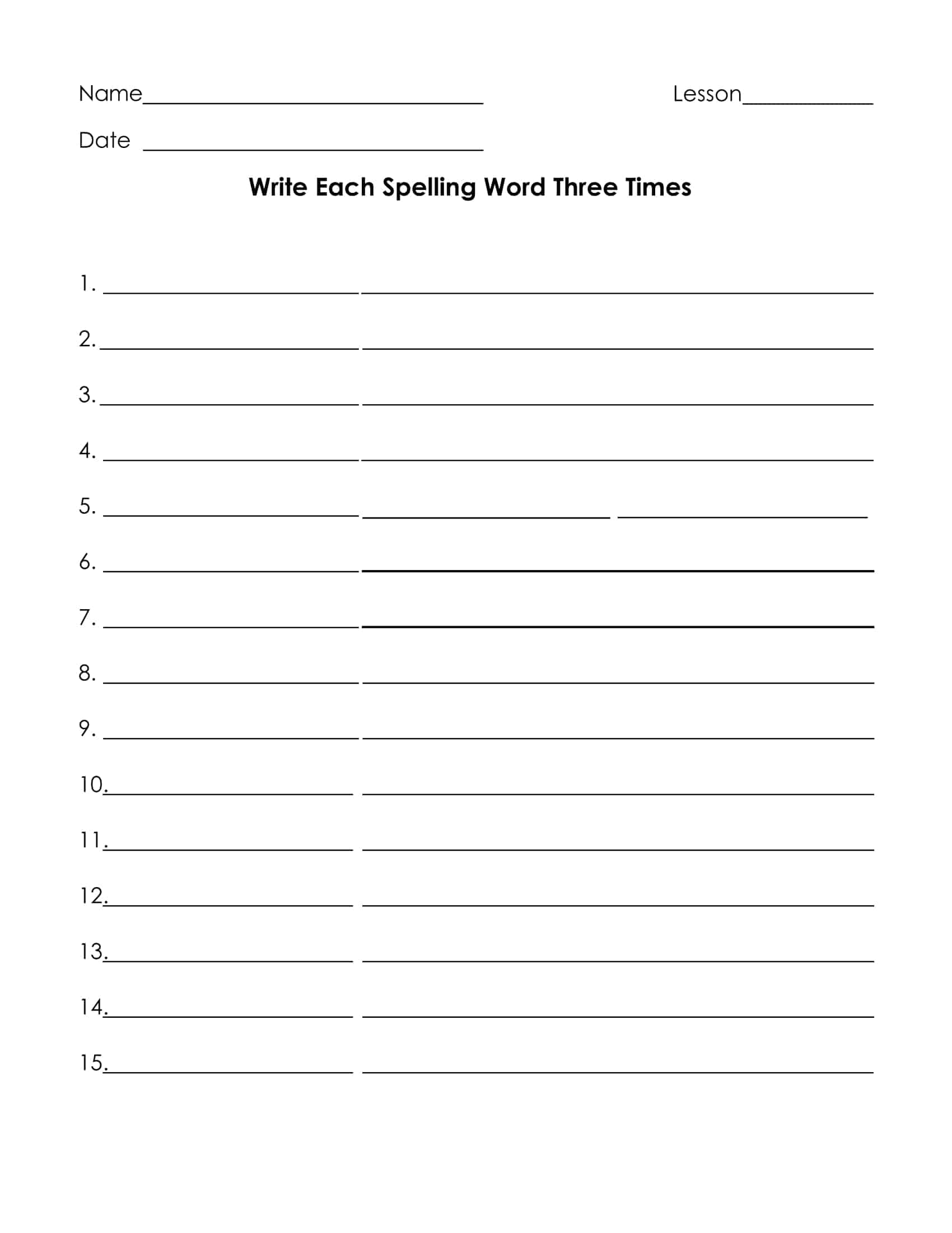 Free Printable Blank Spelling Test Sheets