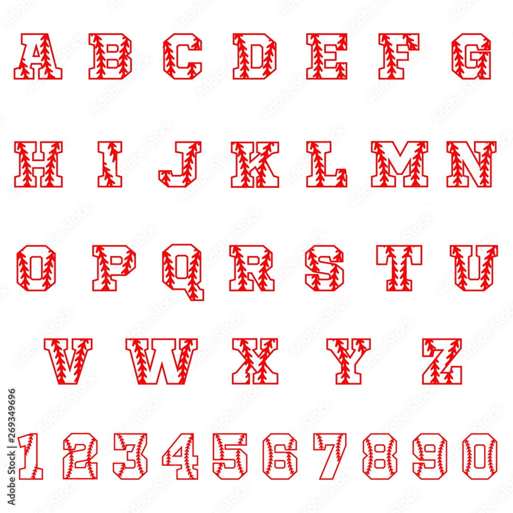 Sport Alphabet Letters And Numbers On White Background Vintage