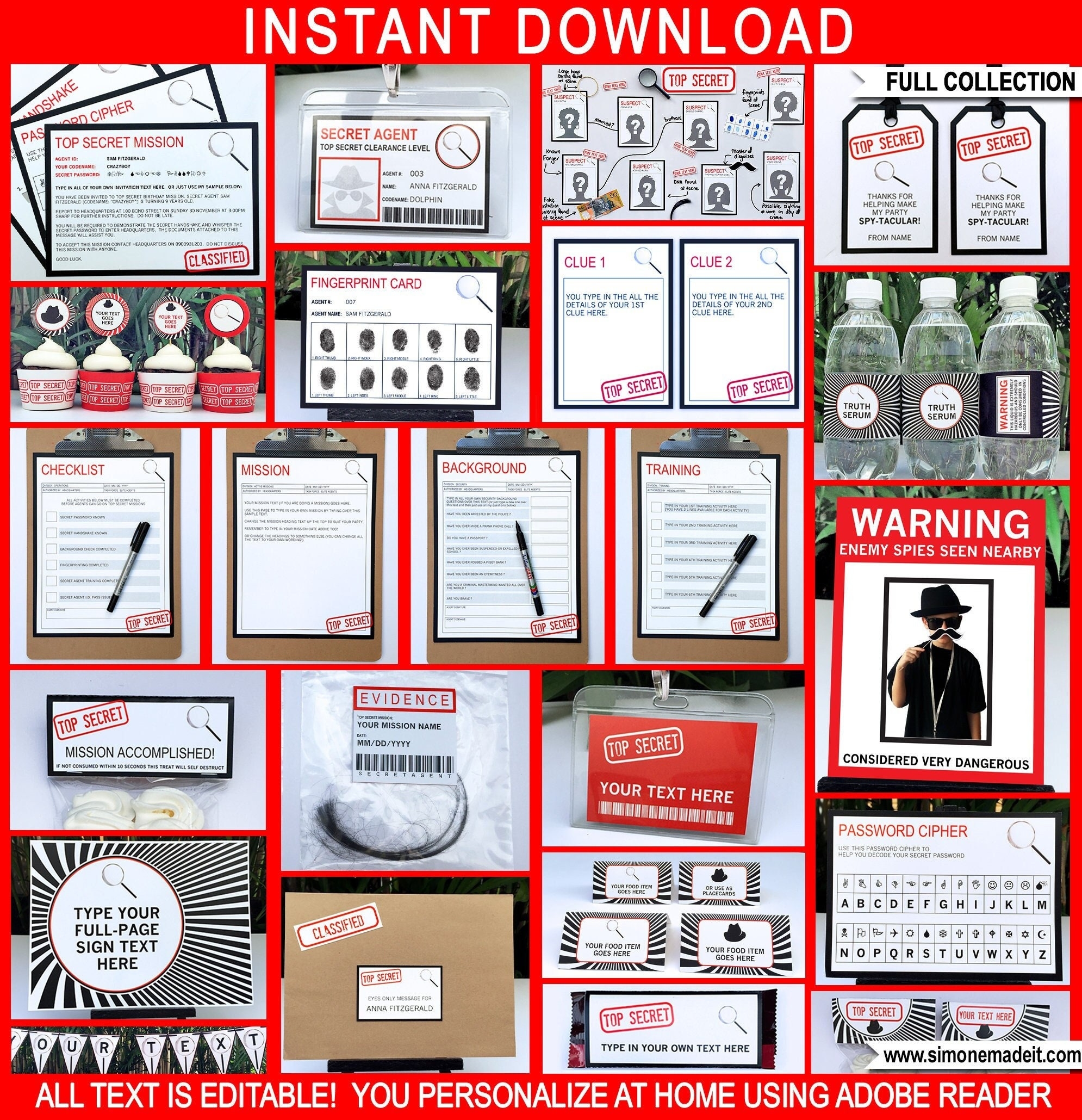 Spy Party Printables Invitation Decoration Template Bundle Secret Agent Theme Package Pack Set Kit INSTANT DOWNLOAD With EDITABLE Text Etsy Sweden