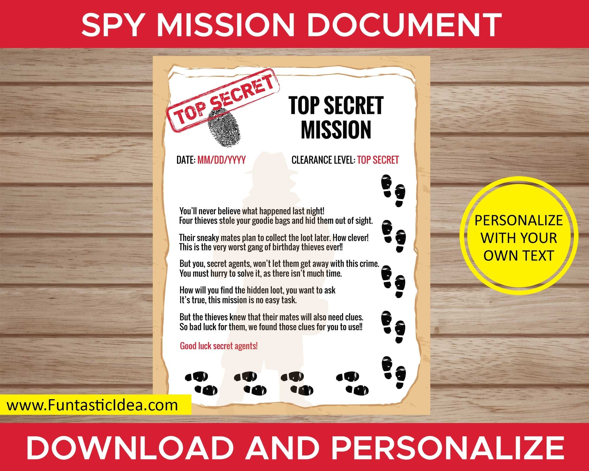 Spy Secret Agent Mission Document Spy Party Games Spy Party Activity Editable Text Instant Download PDF Printable Etsy