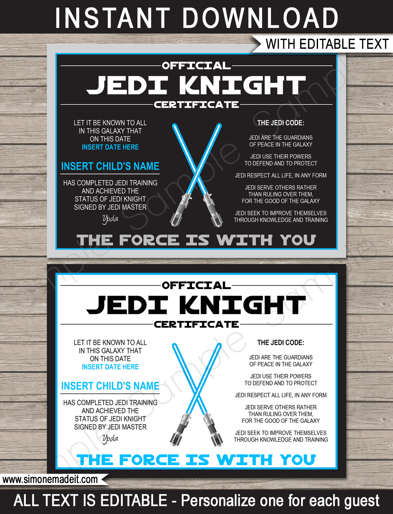 Star Wars Jedi Certificates Template