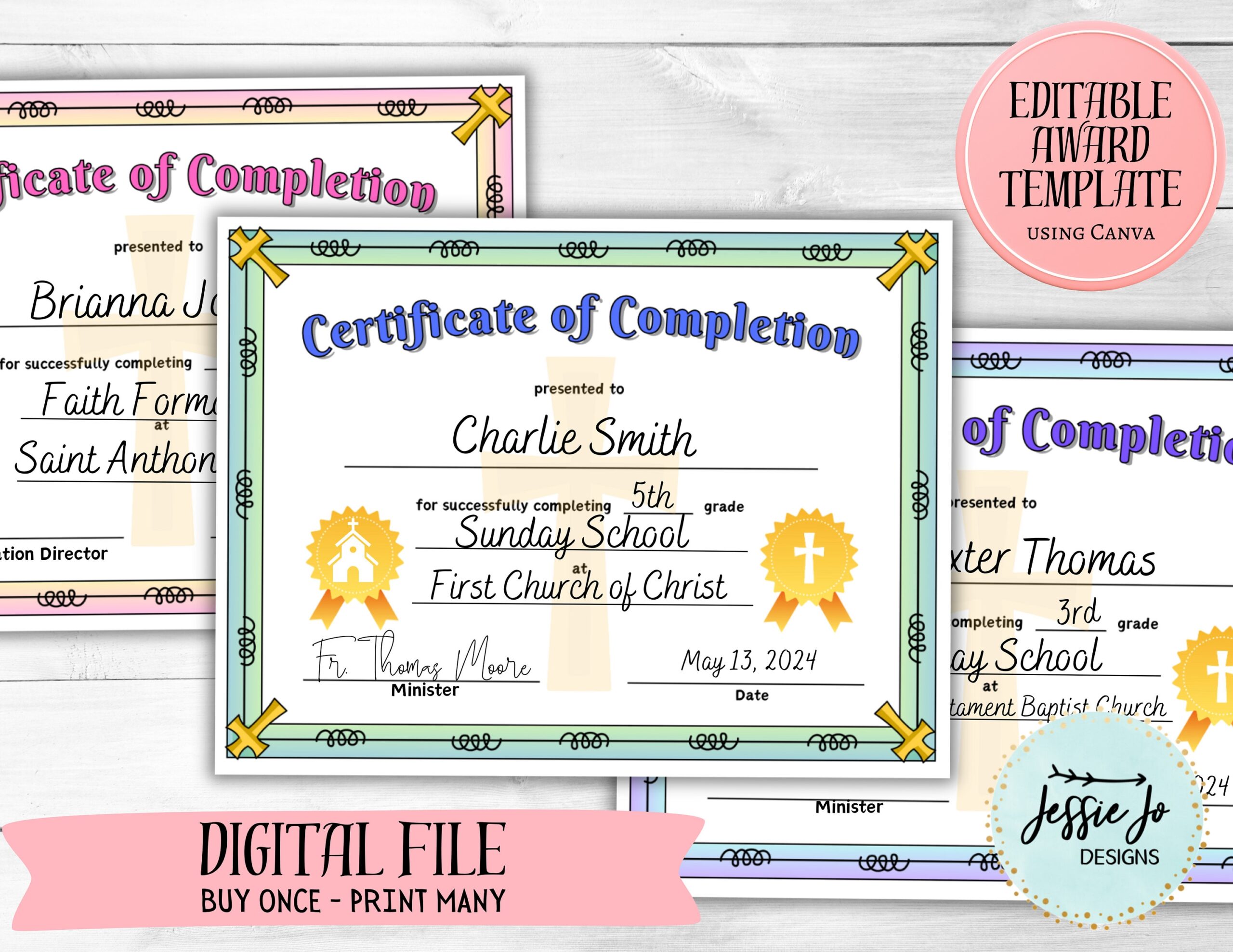 Sunday School Award Certificate Christian Certificate Editable Award Template Canva Template Etsy