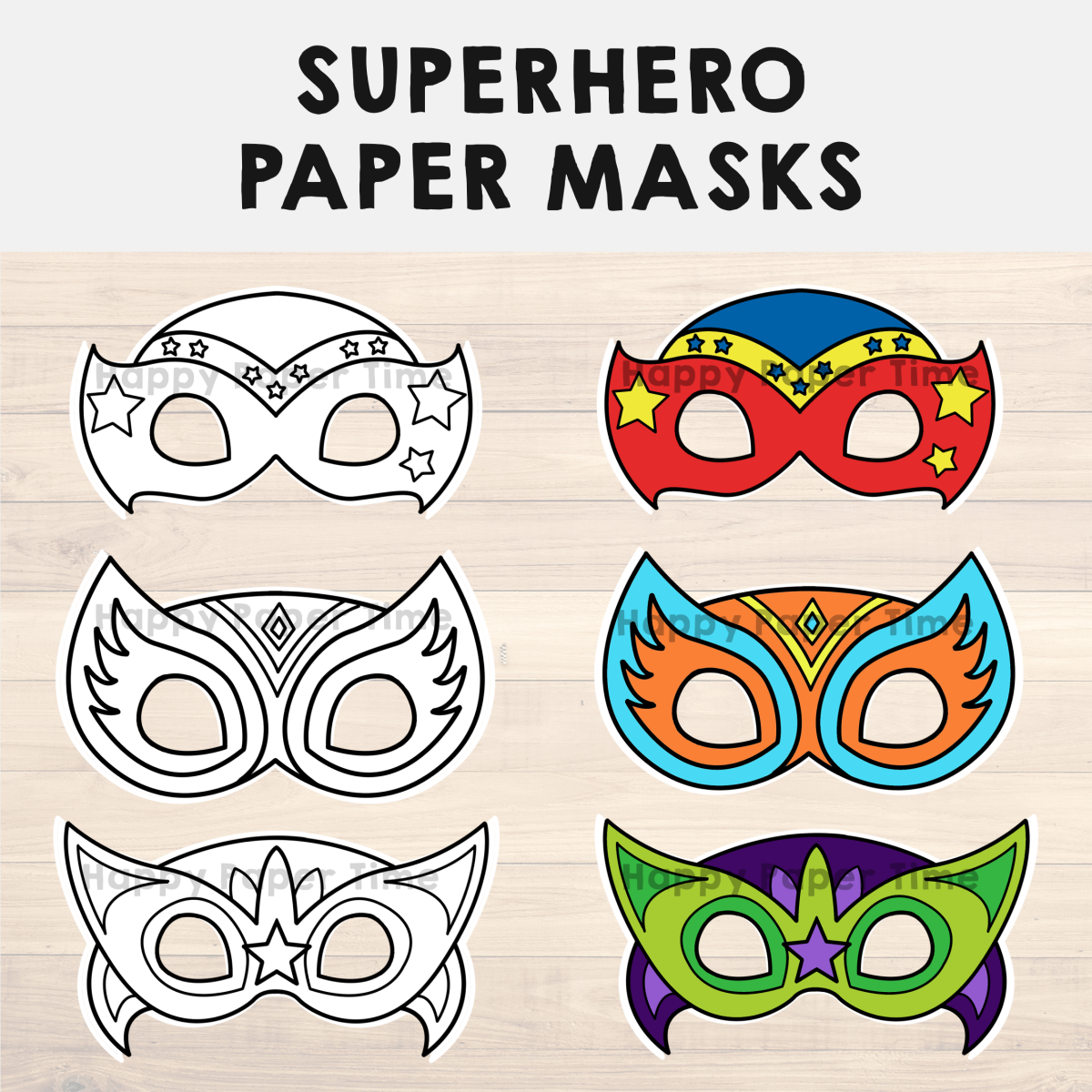 Superhero Paper Masks Printable Hero Coloring Craft Activity Costume Template