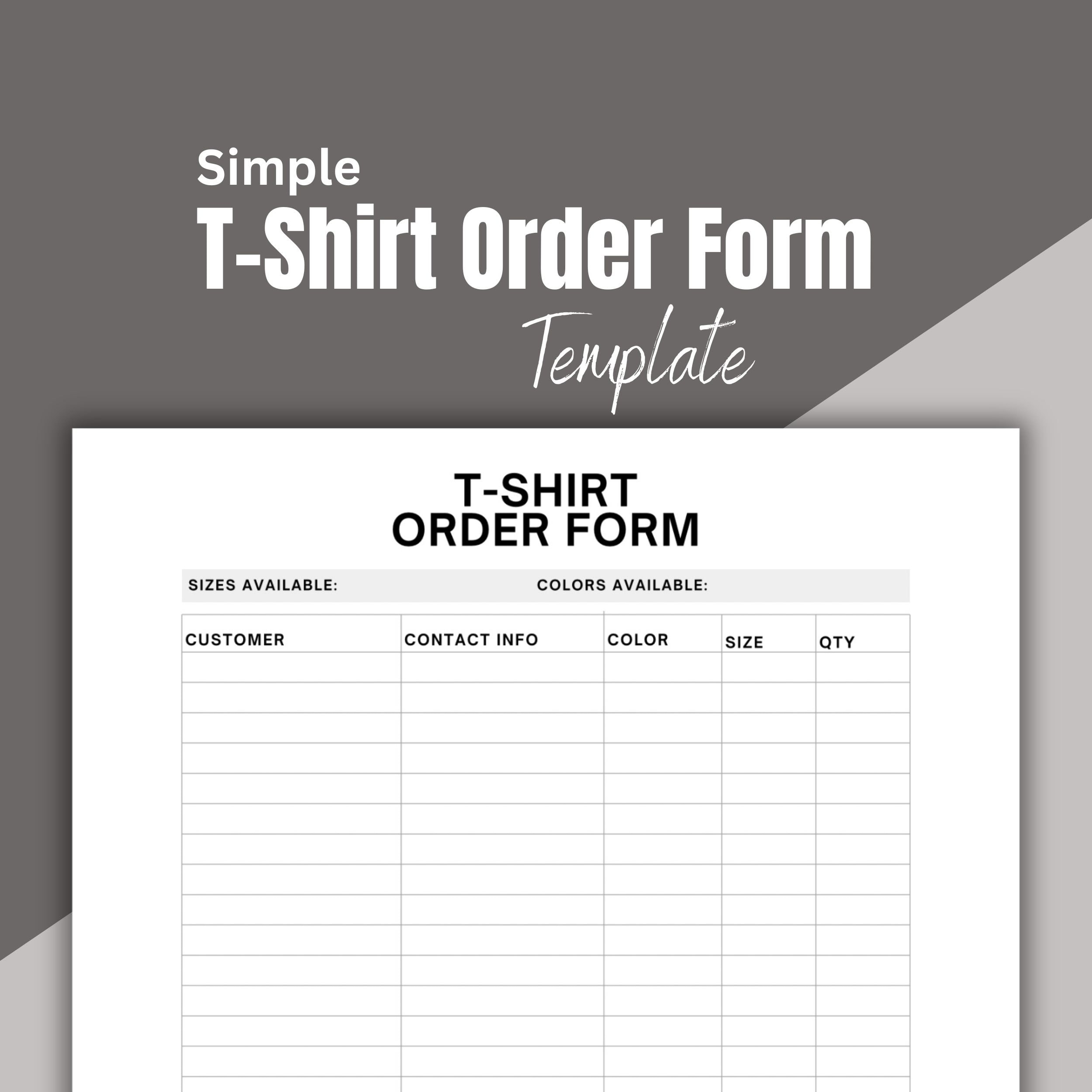 T shirt Order Form Template Customizable Order Form Printable Etsy