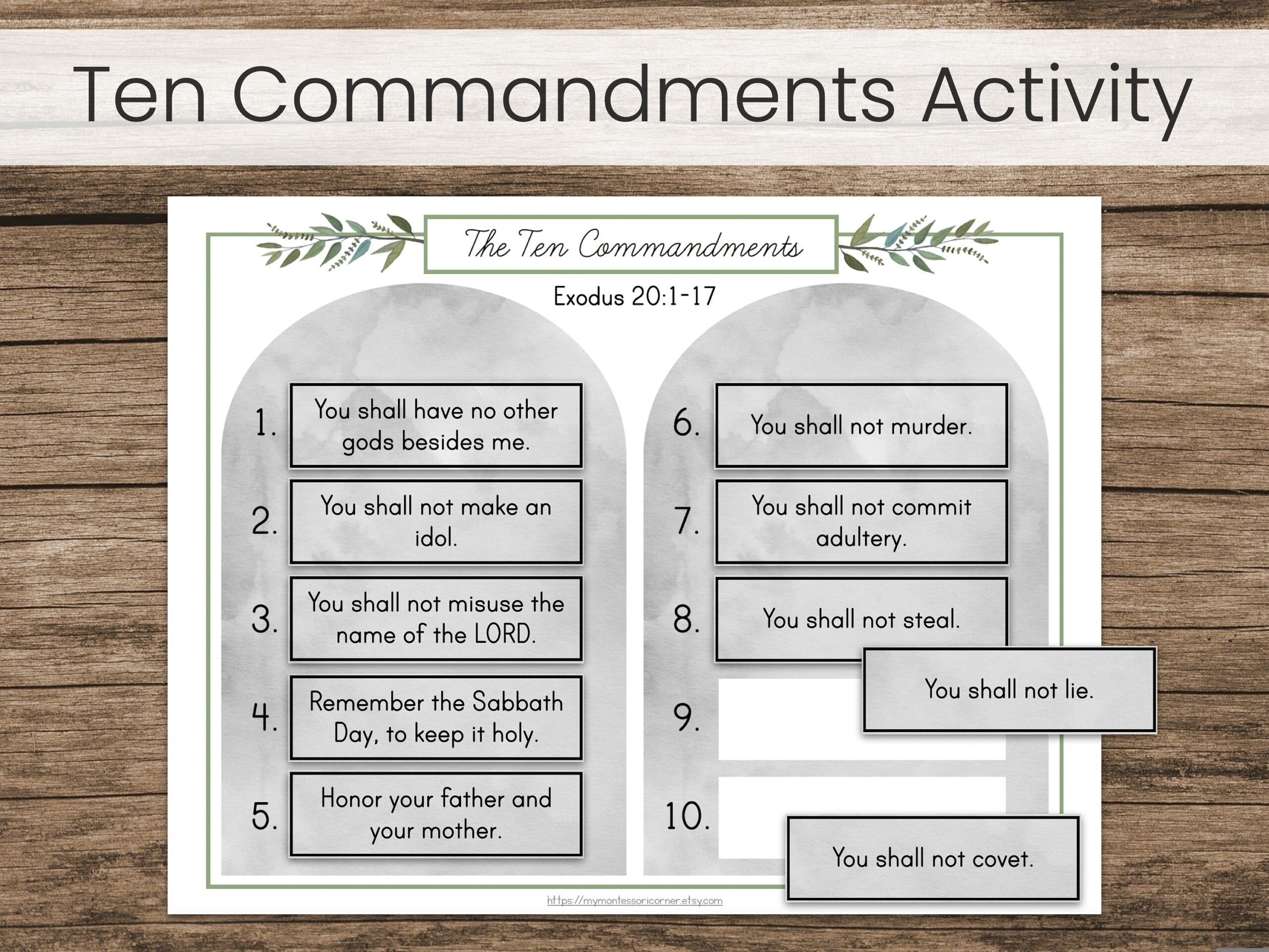 Ten Commandments Memorization Activity kids Bible Lesson Printable Etsy