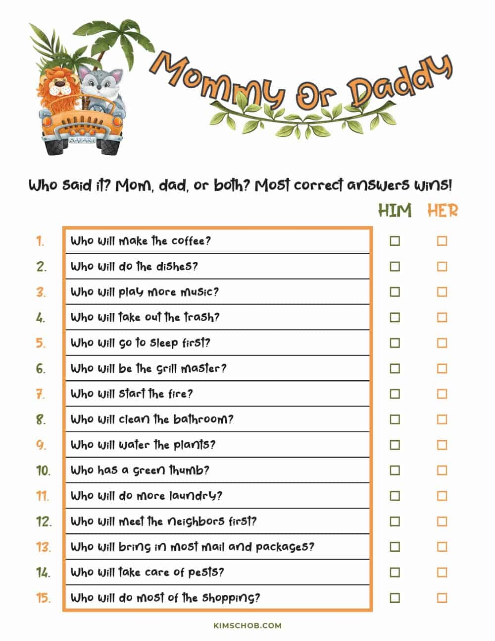 Free Printable Gender Reveal Game Templates
