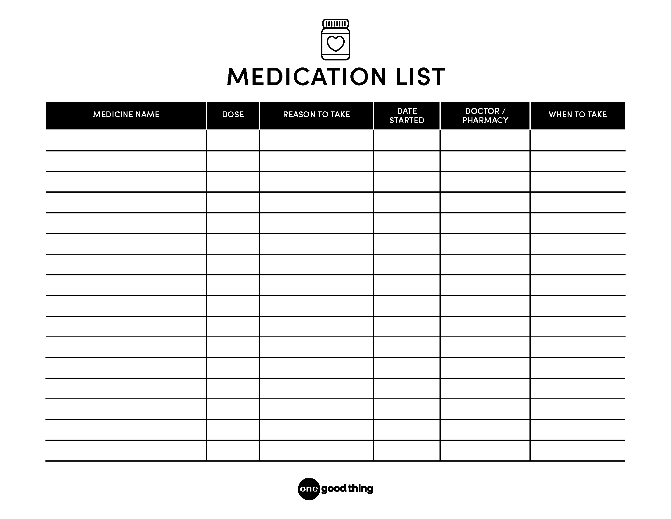 The Only Medication List You Need Free Printable