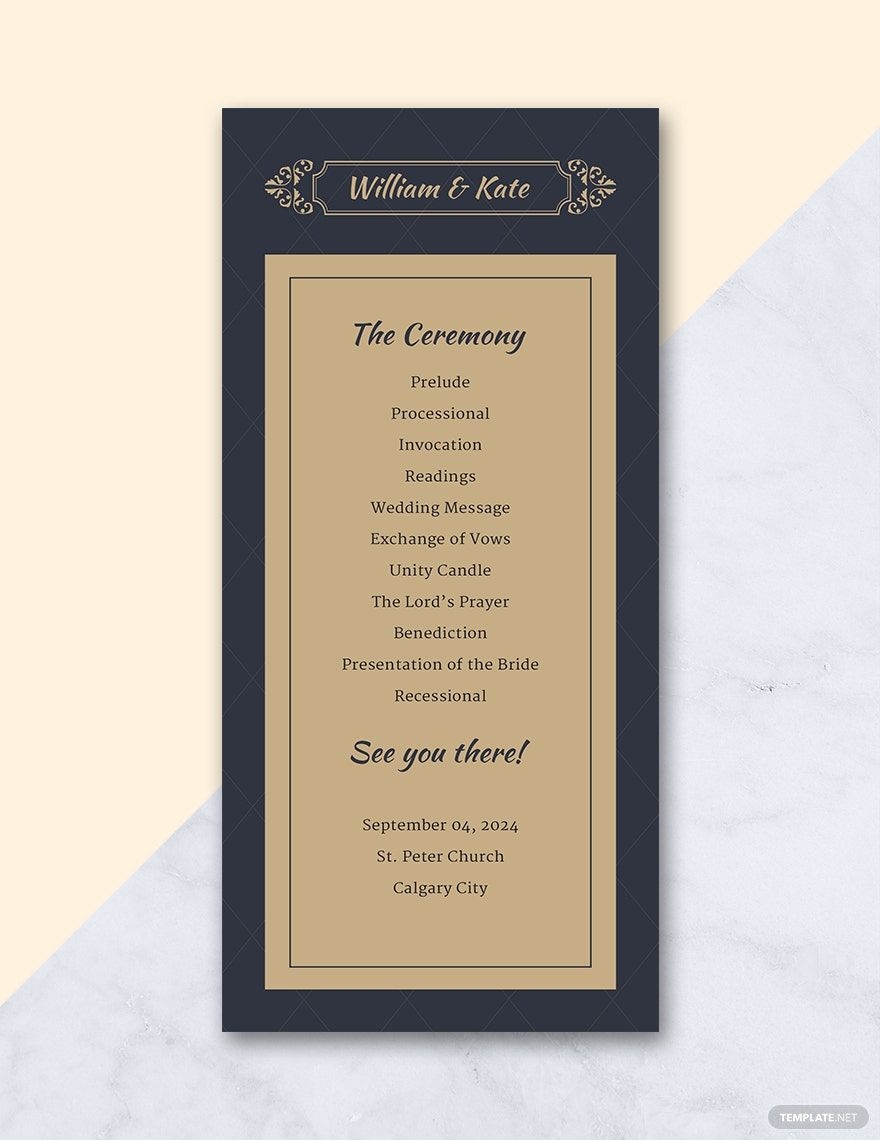 Traditional Wedding Program Template In Pages Illustrator Word Publisher PSD Download Template
