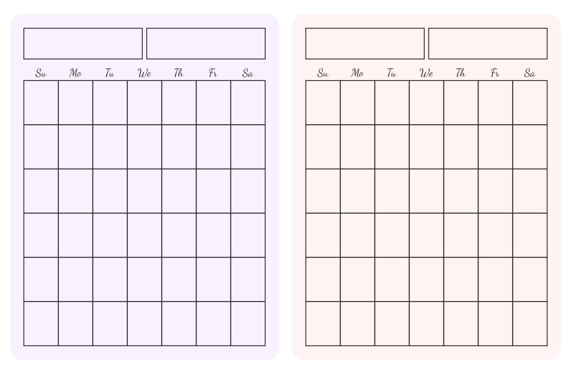 Blank Two Month Calendar Printable