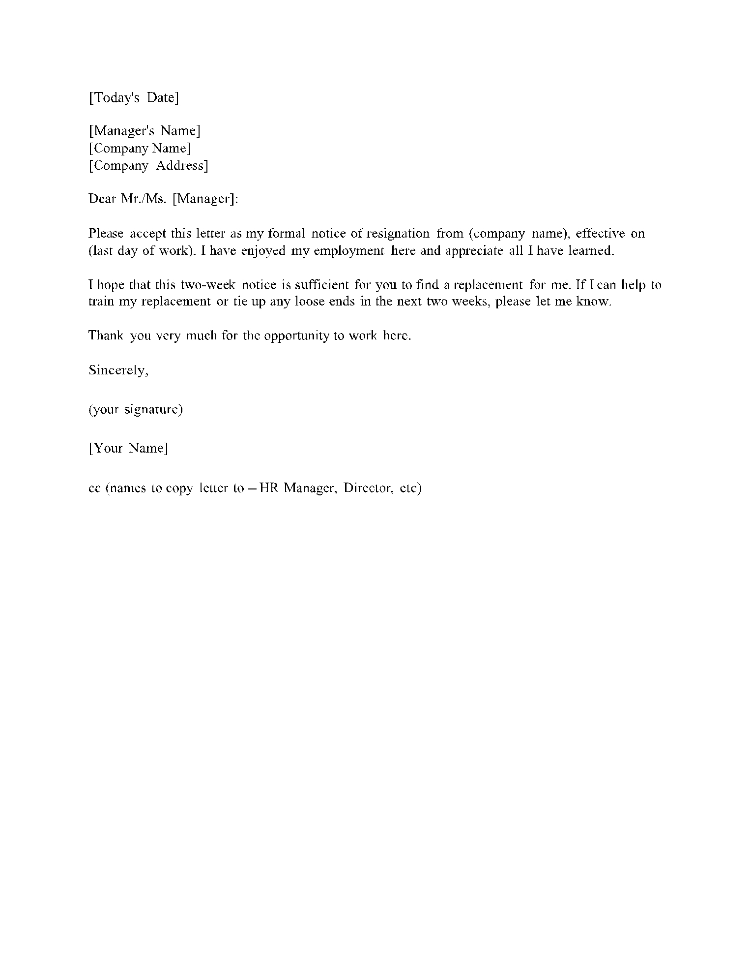 Two Weeks Notice Letter Template 100 Free CocoSign Two Weeks Notice Letter Template 100 Free CocoSign