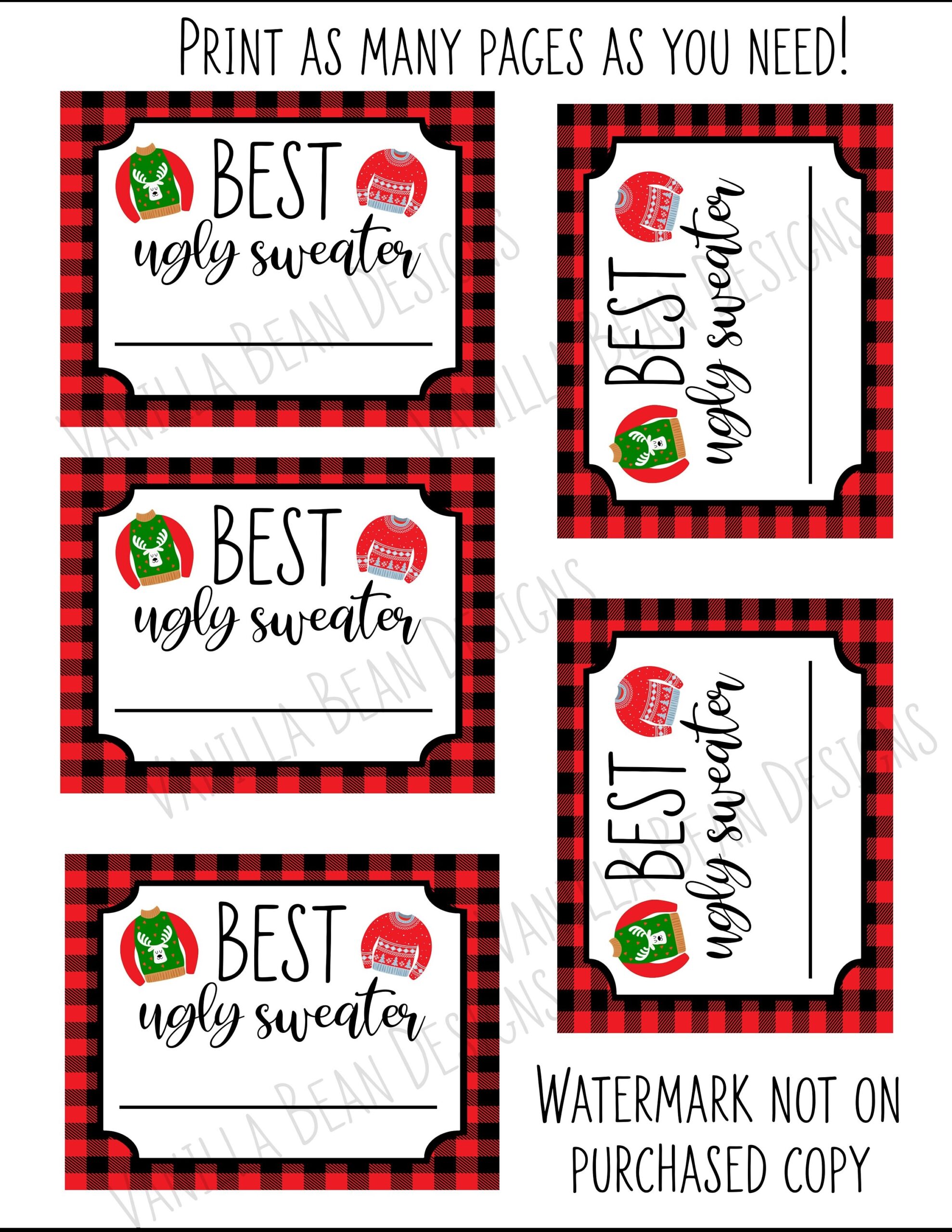 Ugly Sweater Voting Cards Ugly Christmas Sweater Voting Ballots Tacky Christmas Sweater Voting Cards Printable Ugly Christmas Sweater