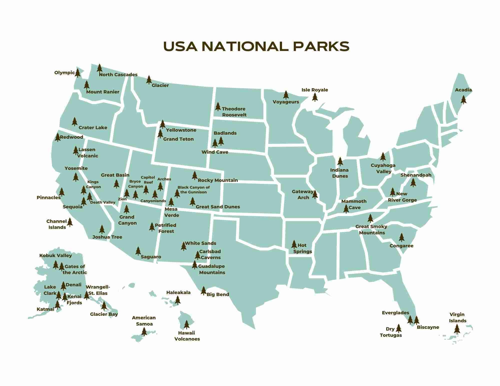 US National Parks List U0026 Map For 2025 Printable Checklist