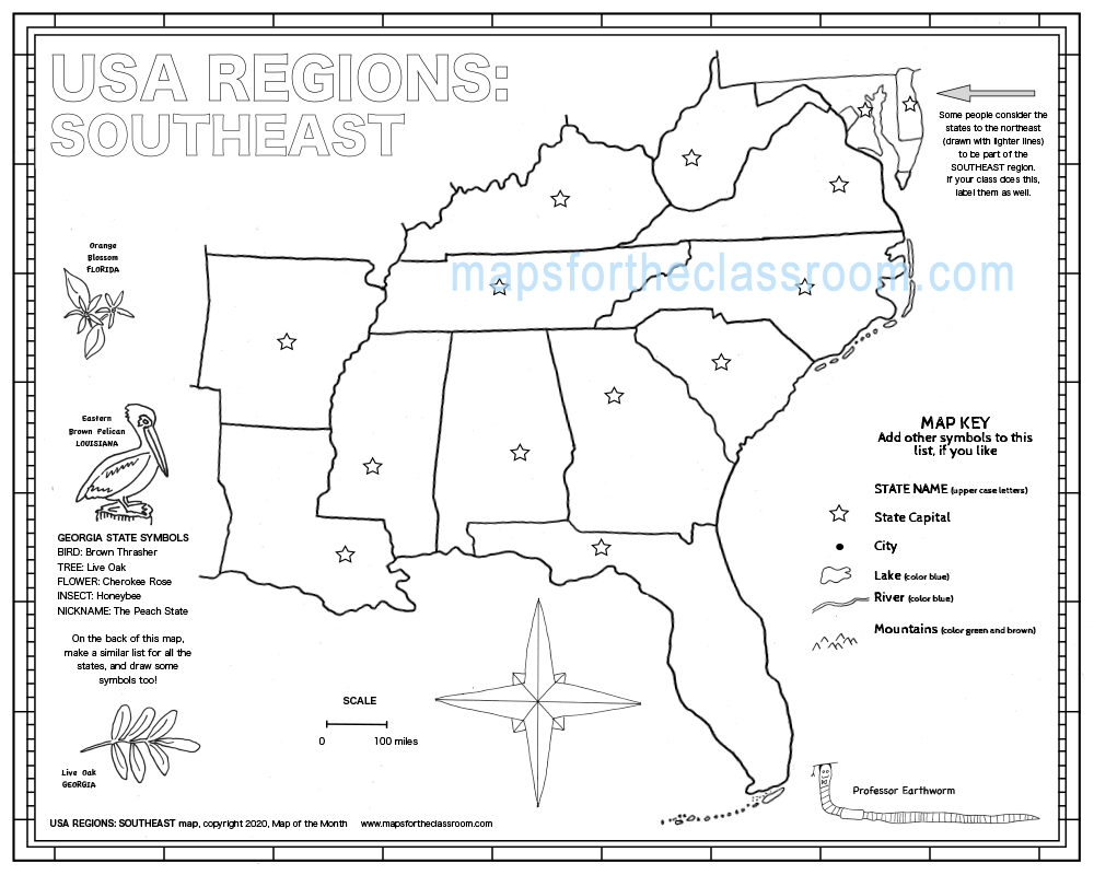 Free Printable Blank Southeast Region Map
