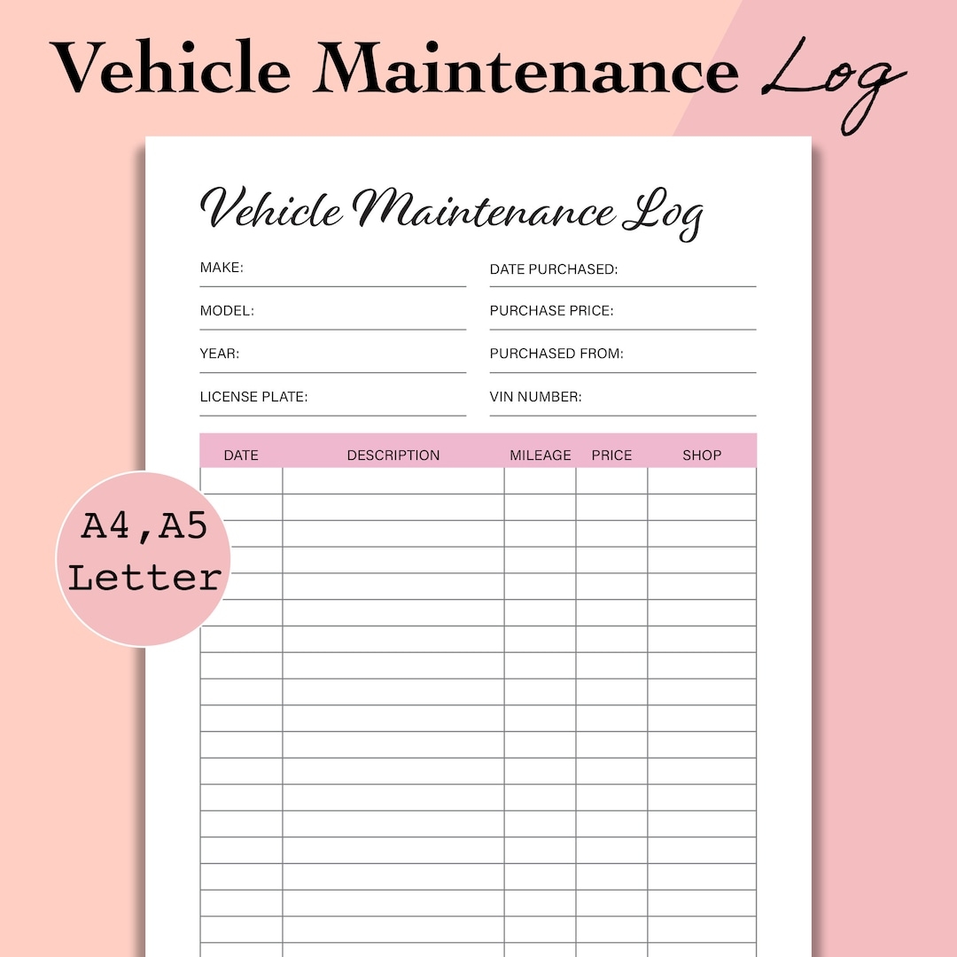 Free Blank Printable Vehichcle Maintenance Log