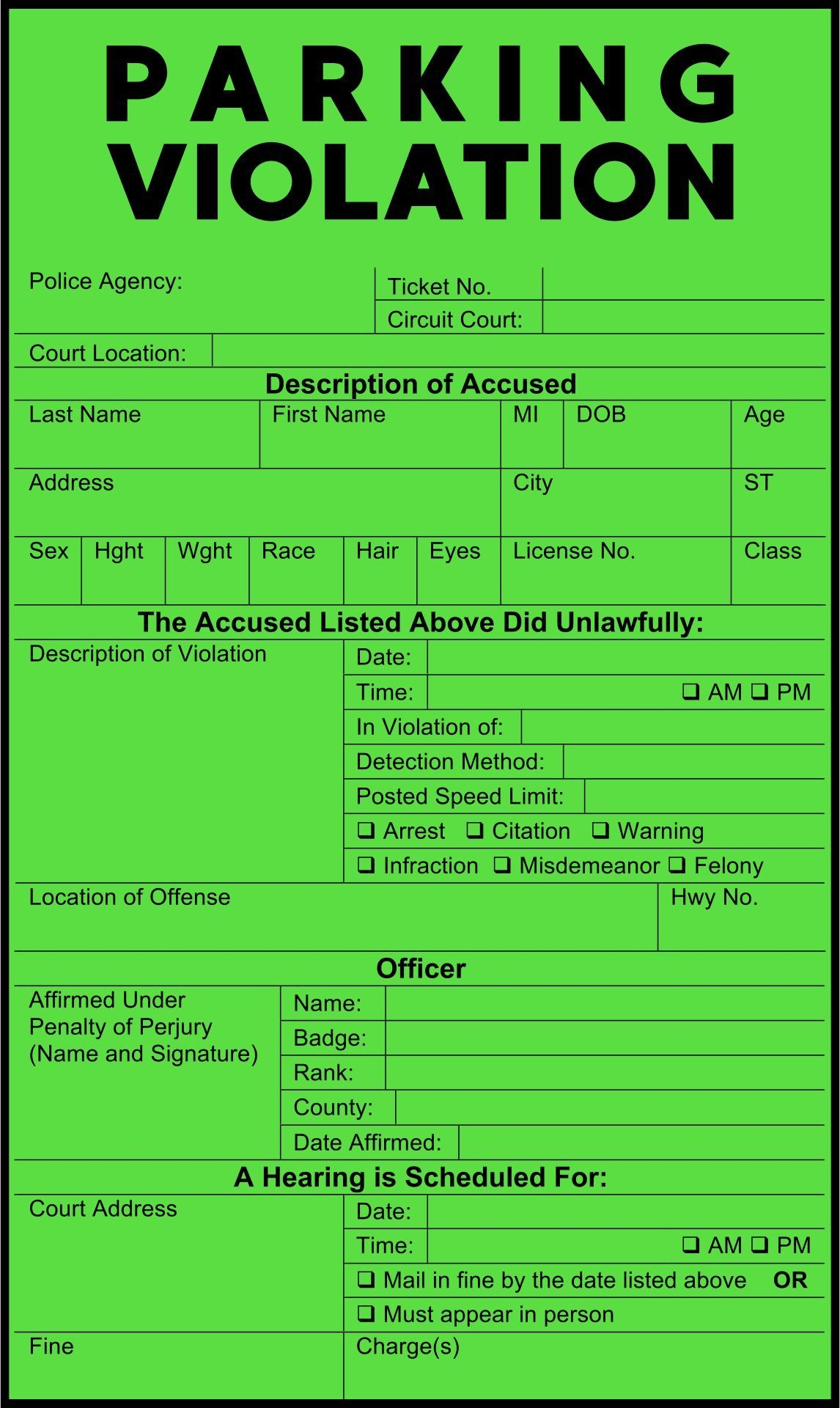 Violation Tickets 10 Free PDF Printables Printablee