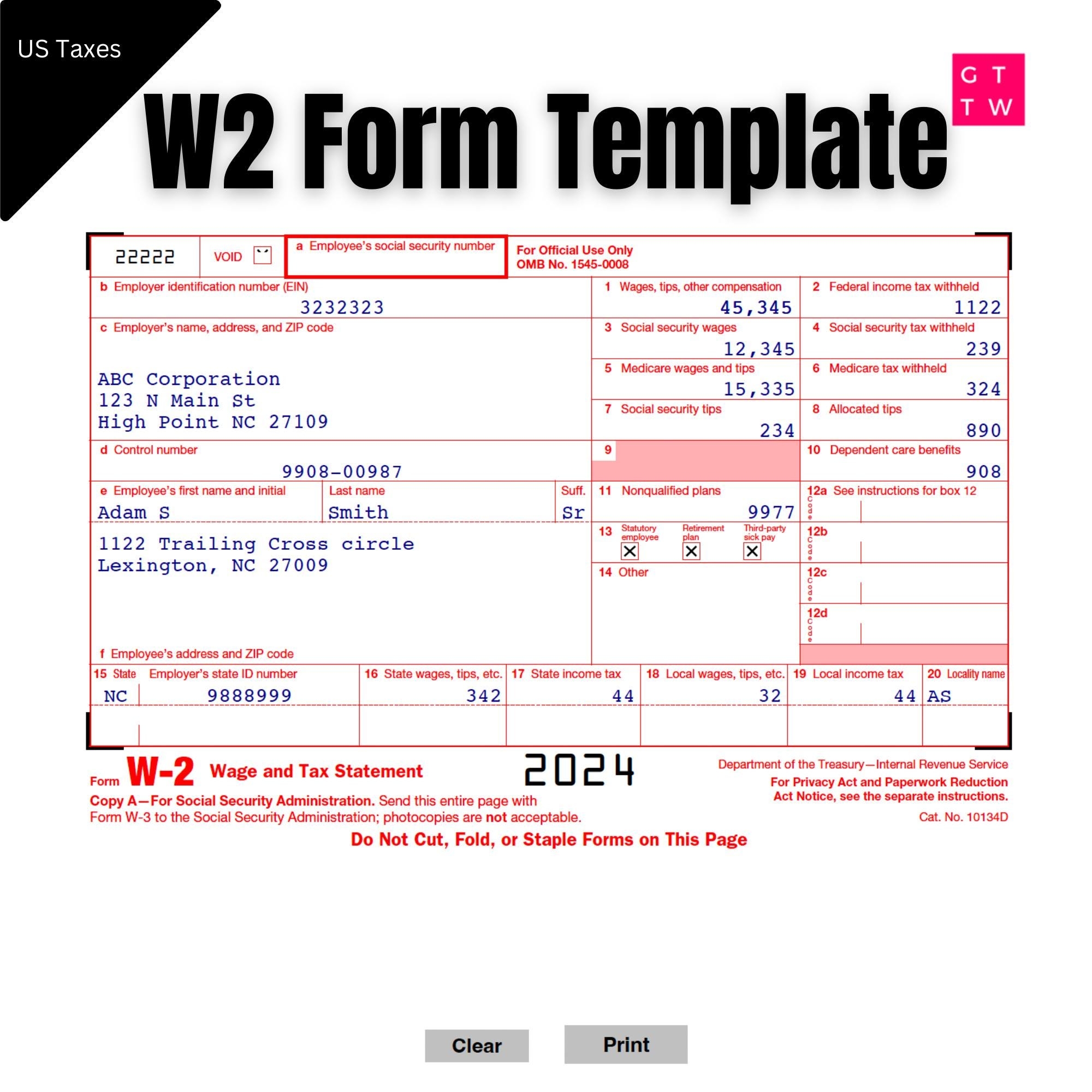 Free Printable W2 Template