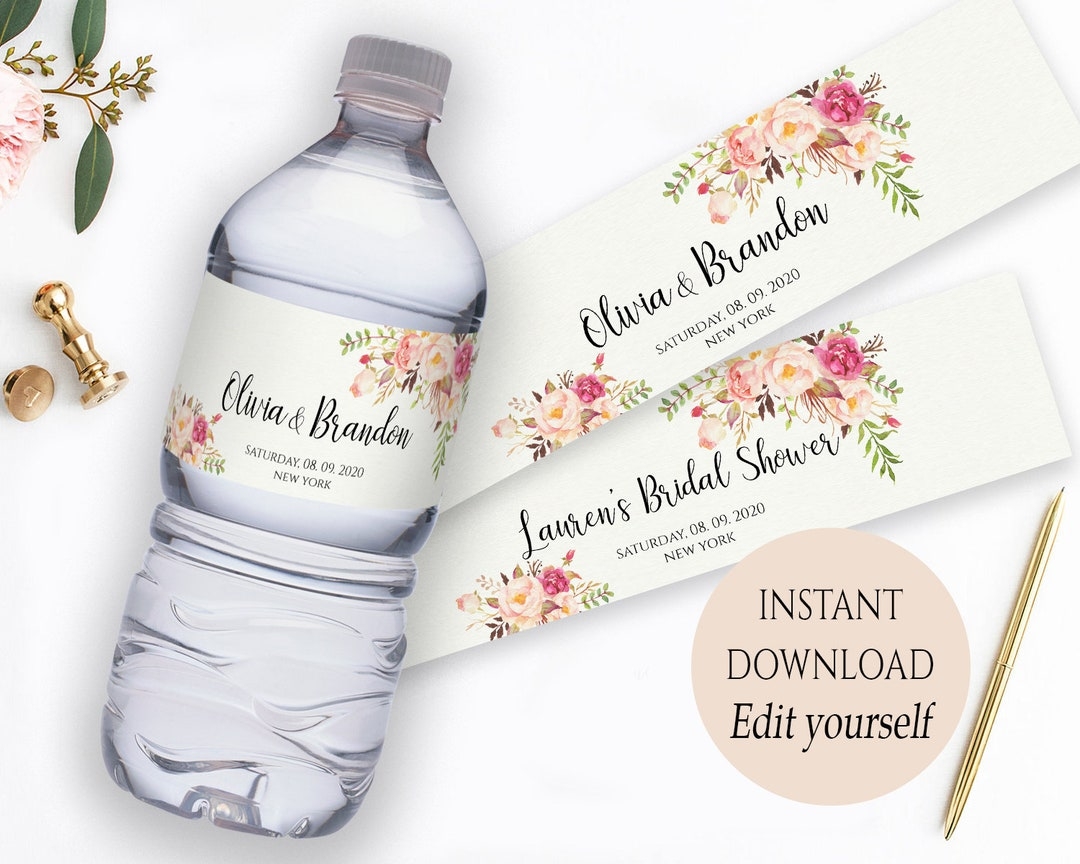 Water Bottle Label Template PDF Instant Download Printable Custom Label Editable Wedding Favor Labels Printable Water Labels For Wedding DIY Etsy