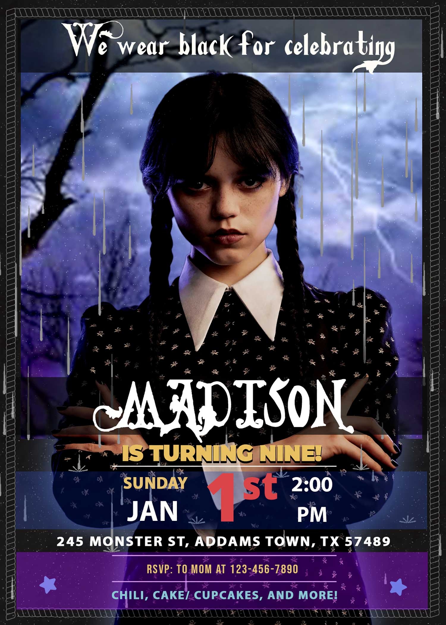 Wednesday Addams Birthday Invitation FREE Backside 24H Ready Wednesday Addams Birthday Invitation FREE Backside 24H Ready